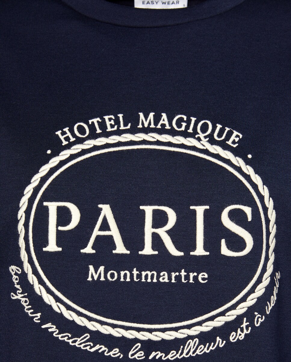 Sweatshirt de Modal com Decote Redondo Azul-marinho-5