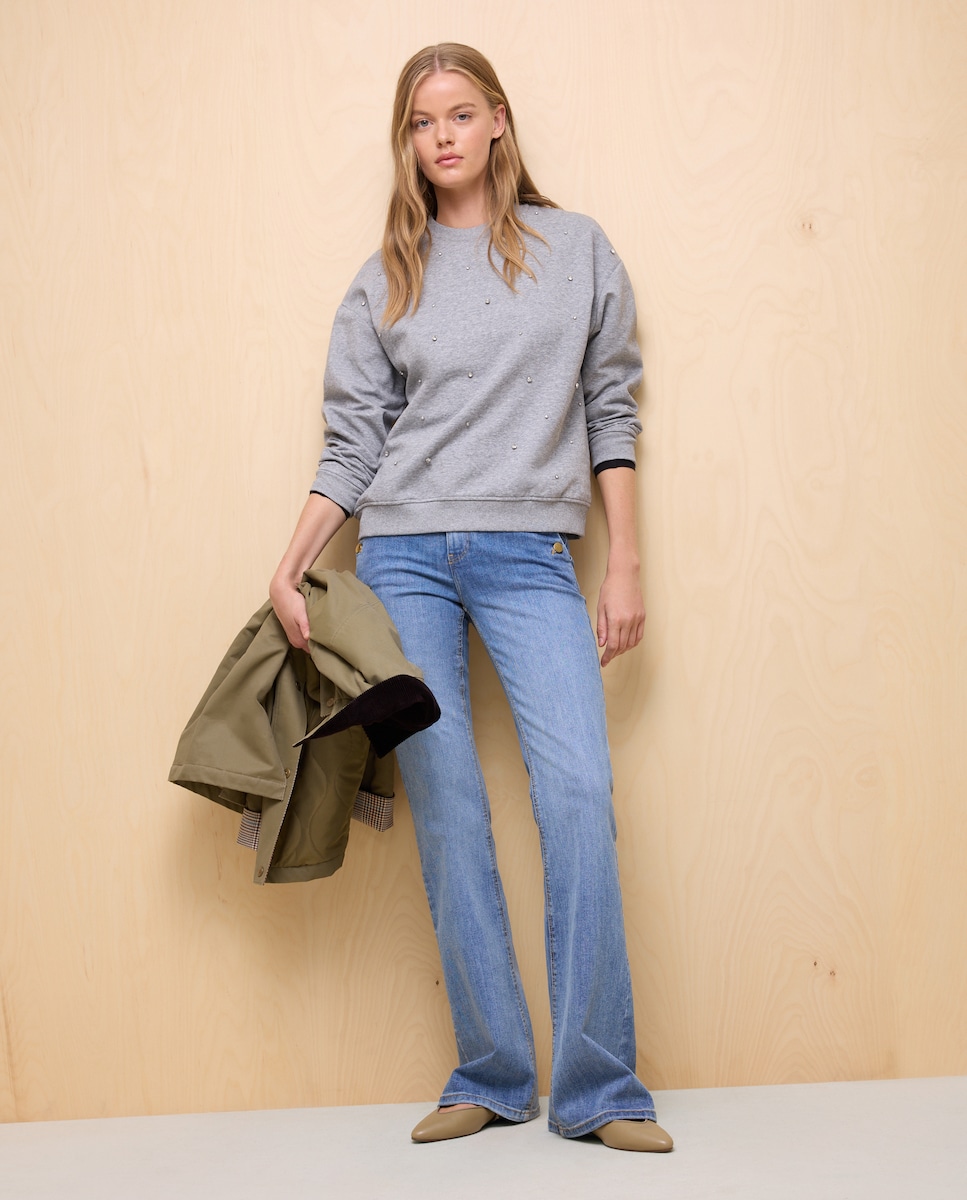 Sweatshirt com Decote Redondo e Pedras Cinzento-2