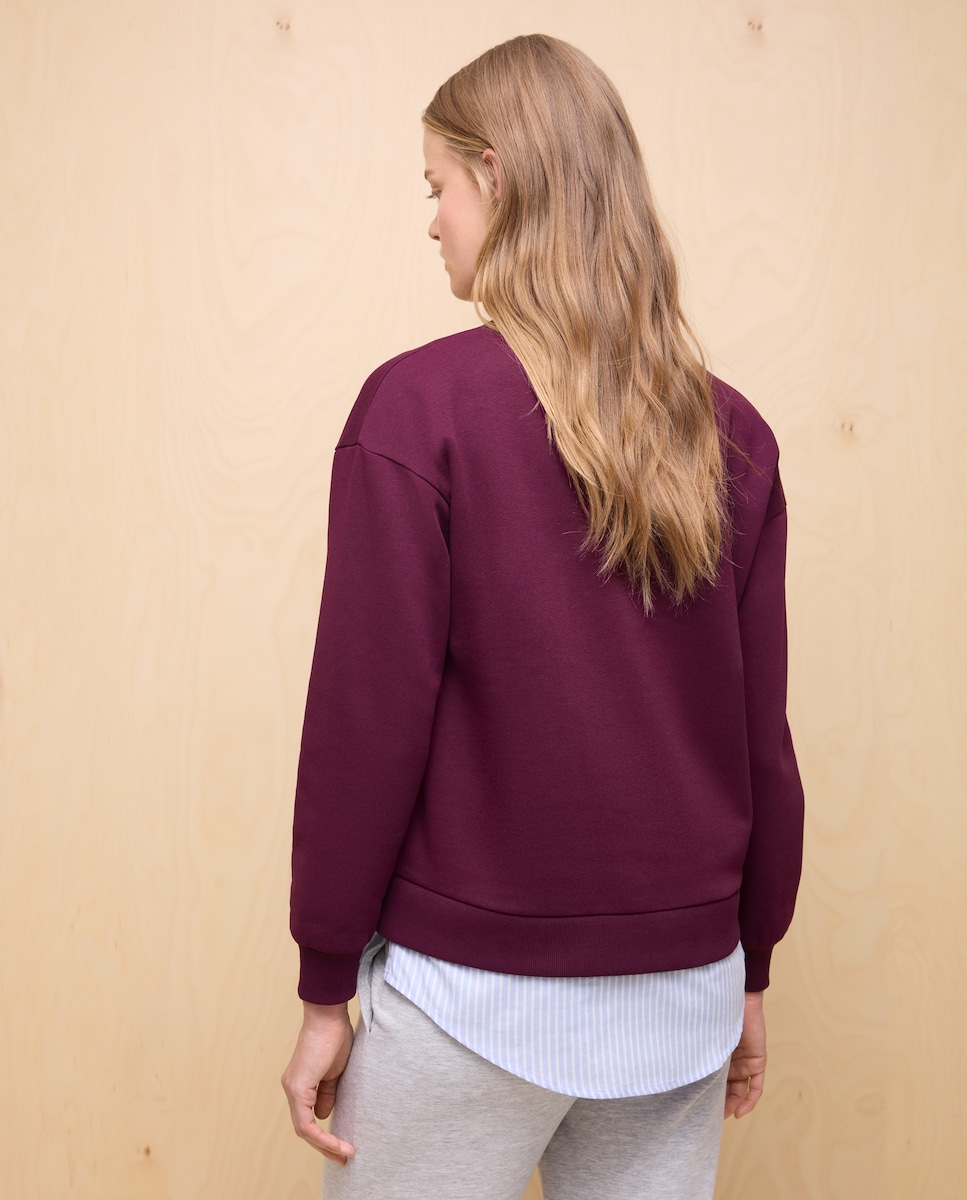 Sweatshirt de Decote Redondo com Popelina na Parte Inferior Roxo-3