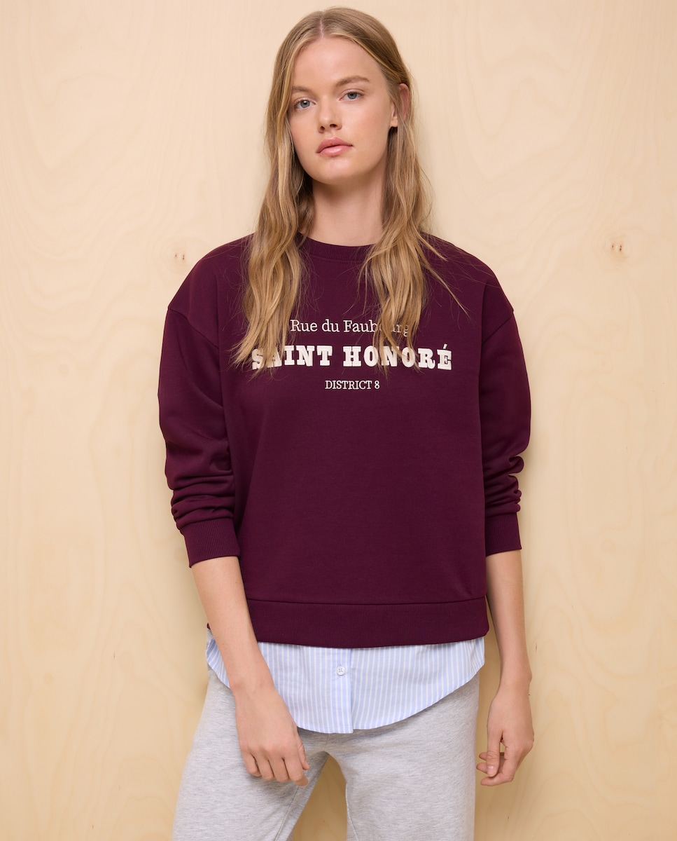 Sweatshirt de Decote Redondo com Popelina na Parte Inferior Roxo-4