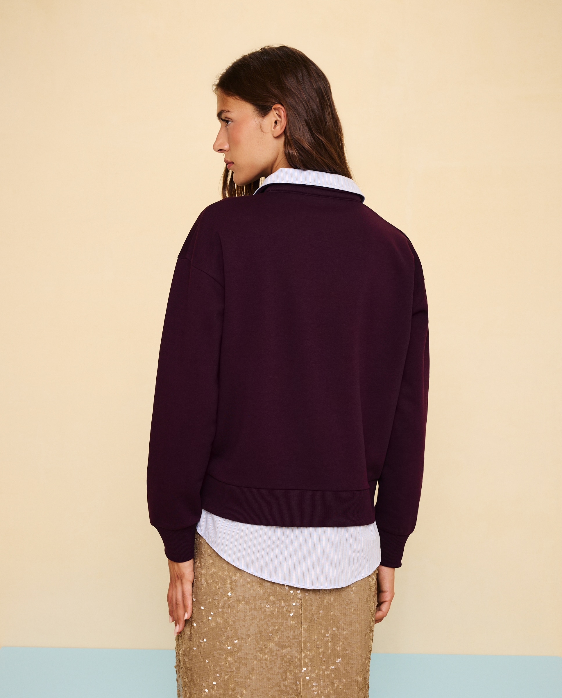 Sweatshirt Tipo Polo Ameixa-3
