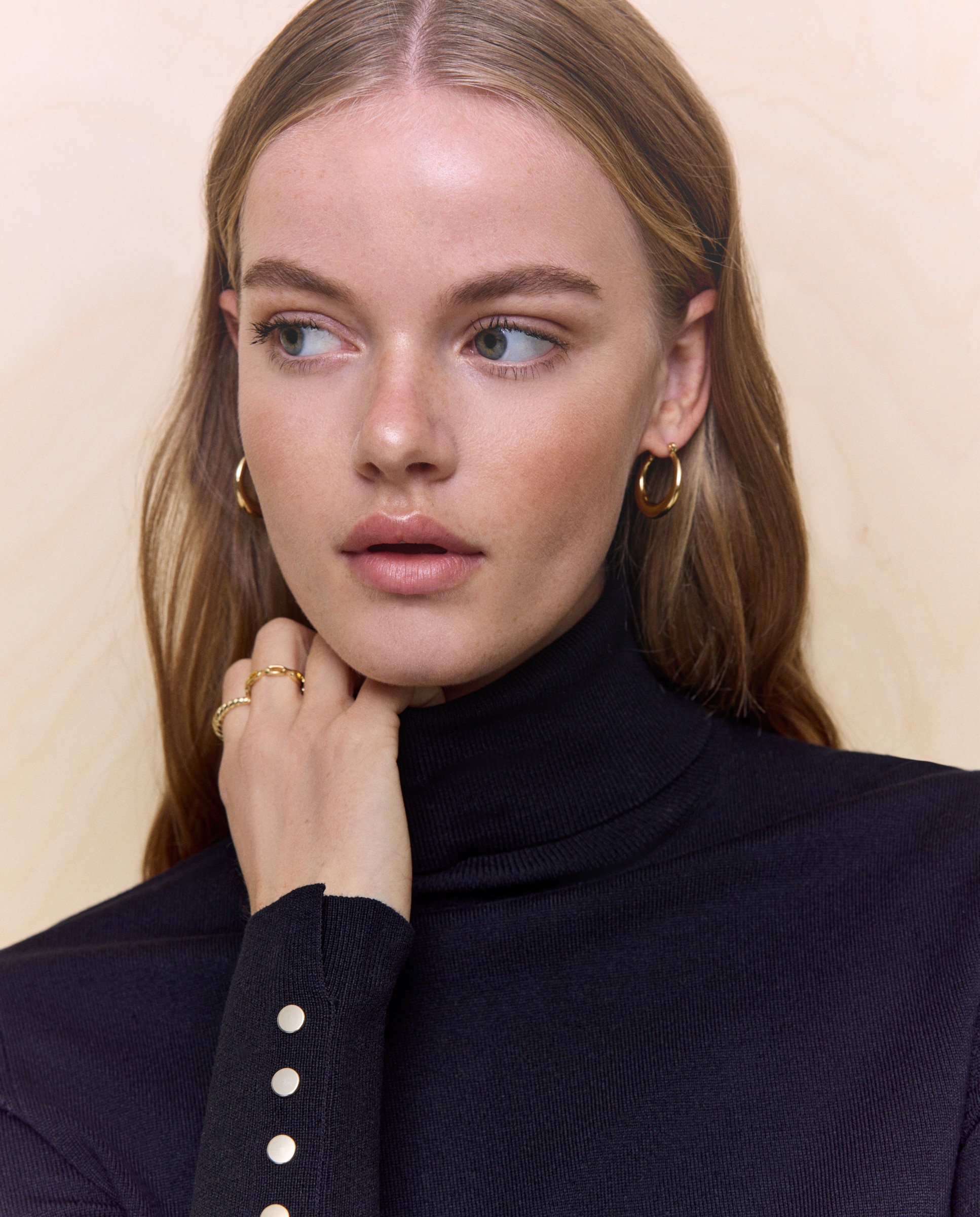 Camisola de malha básica com gola alta Preto-2