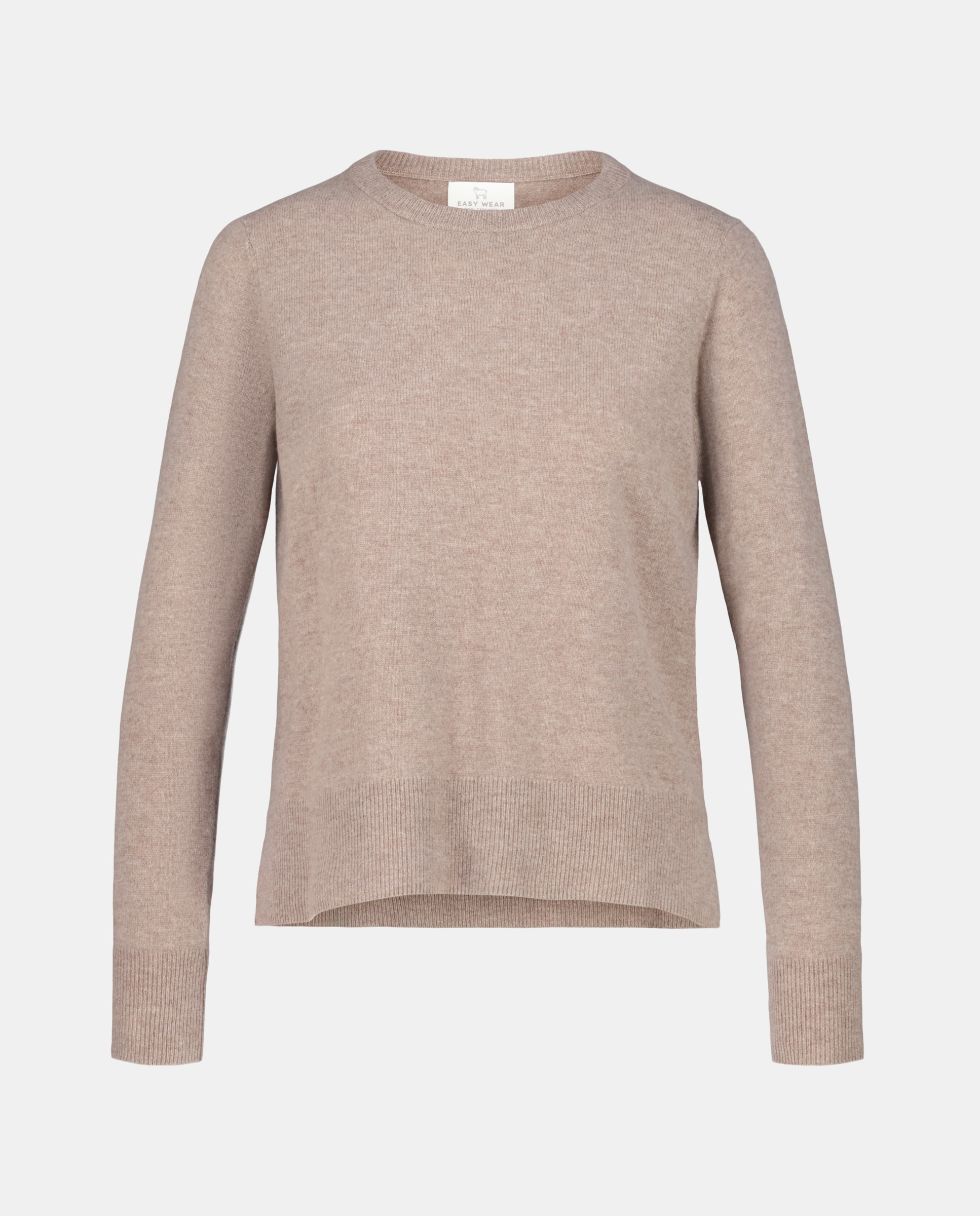 Camisola de Malha Lisa com Decote Redondo Castanho-5