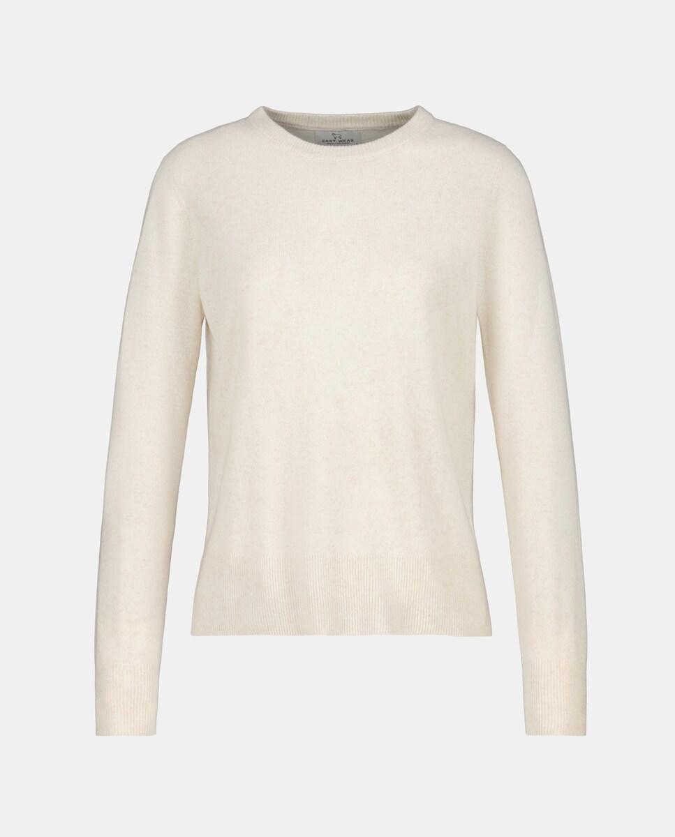 Camisola de Malha Lisa com Decote Redondo Bege-5