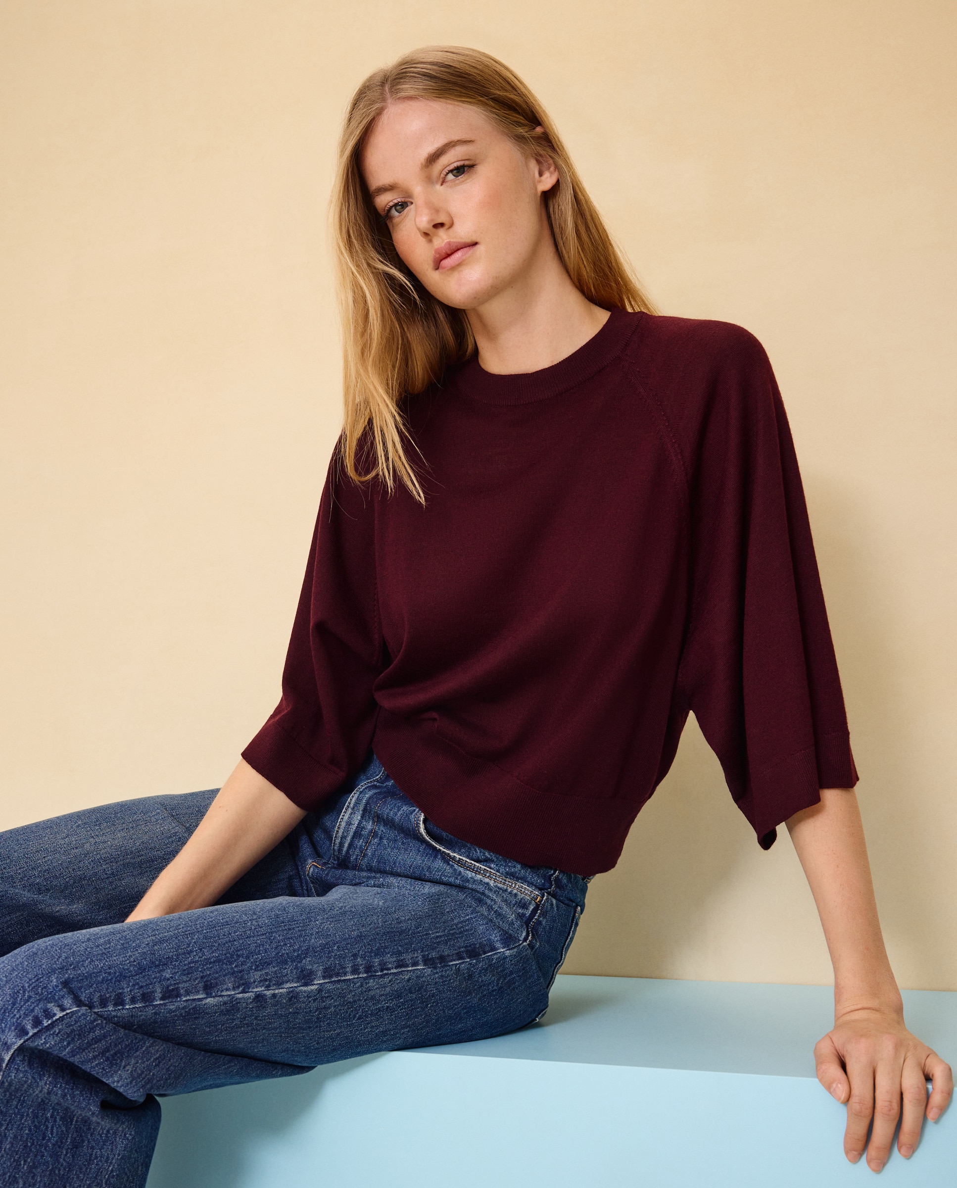 Jersey de mujer manga ancha con lana - Easy Wear - Burdeos Burdeos-2
