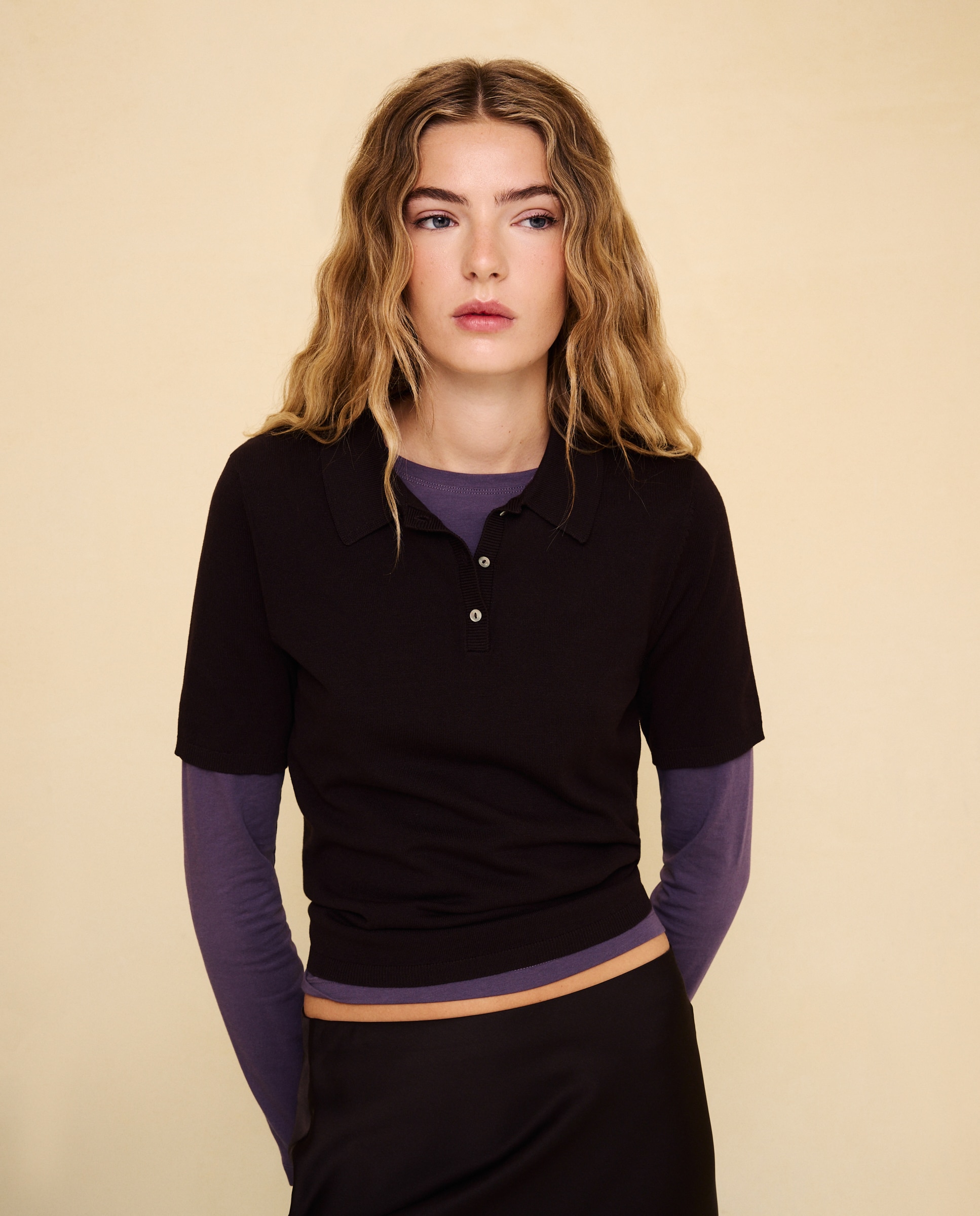 Jersey cuello polo manga corta de mujer - Easy Wear - Marrón Marrón-2