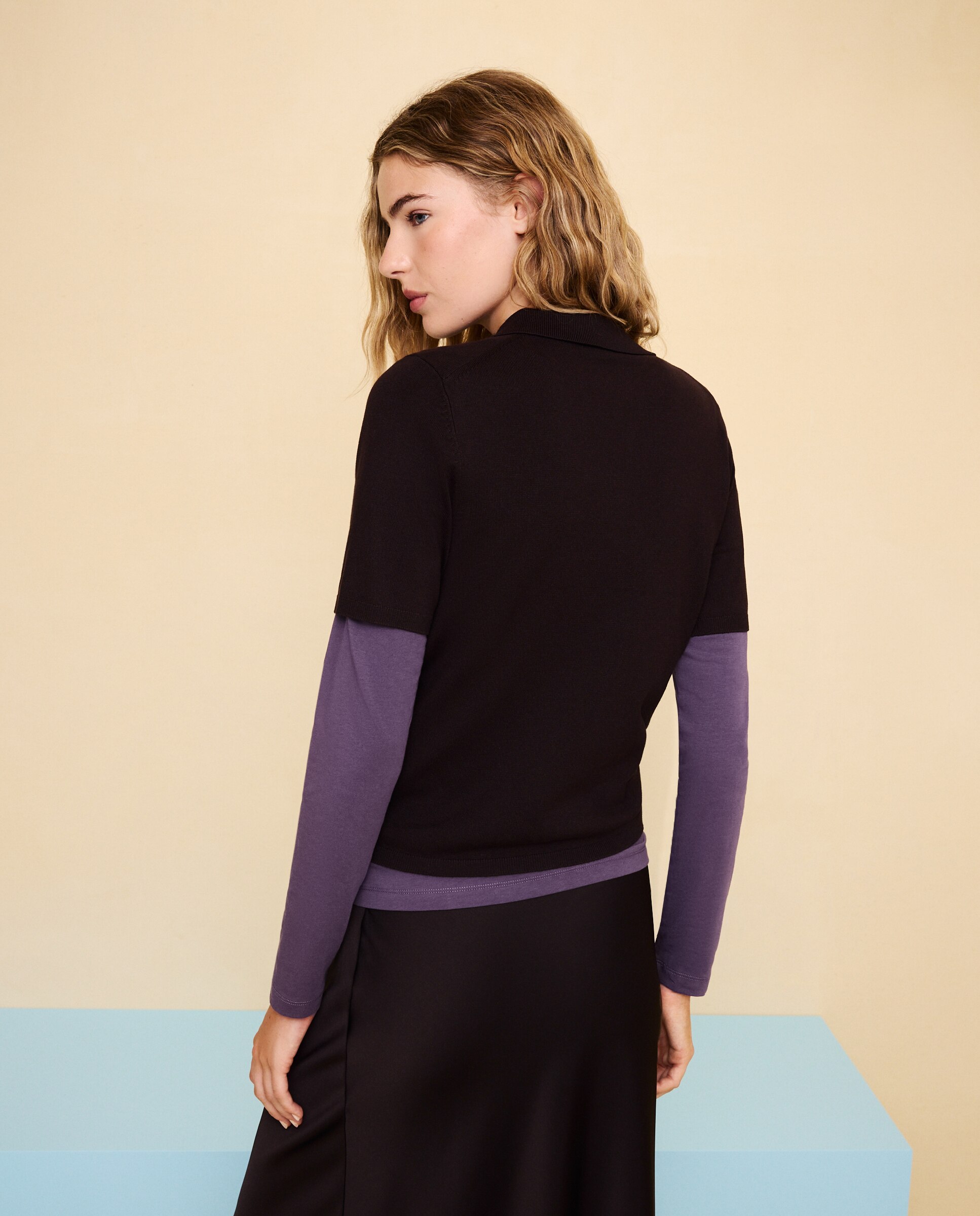 Jersey cuello polo manga corta de mujer - Easy Wear - Marrón Marrón-3