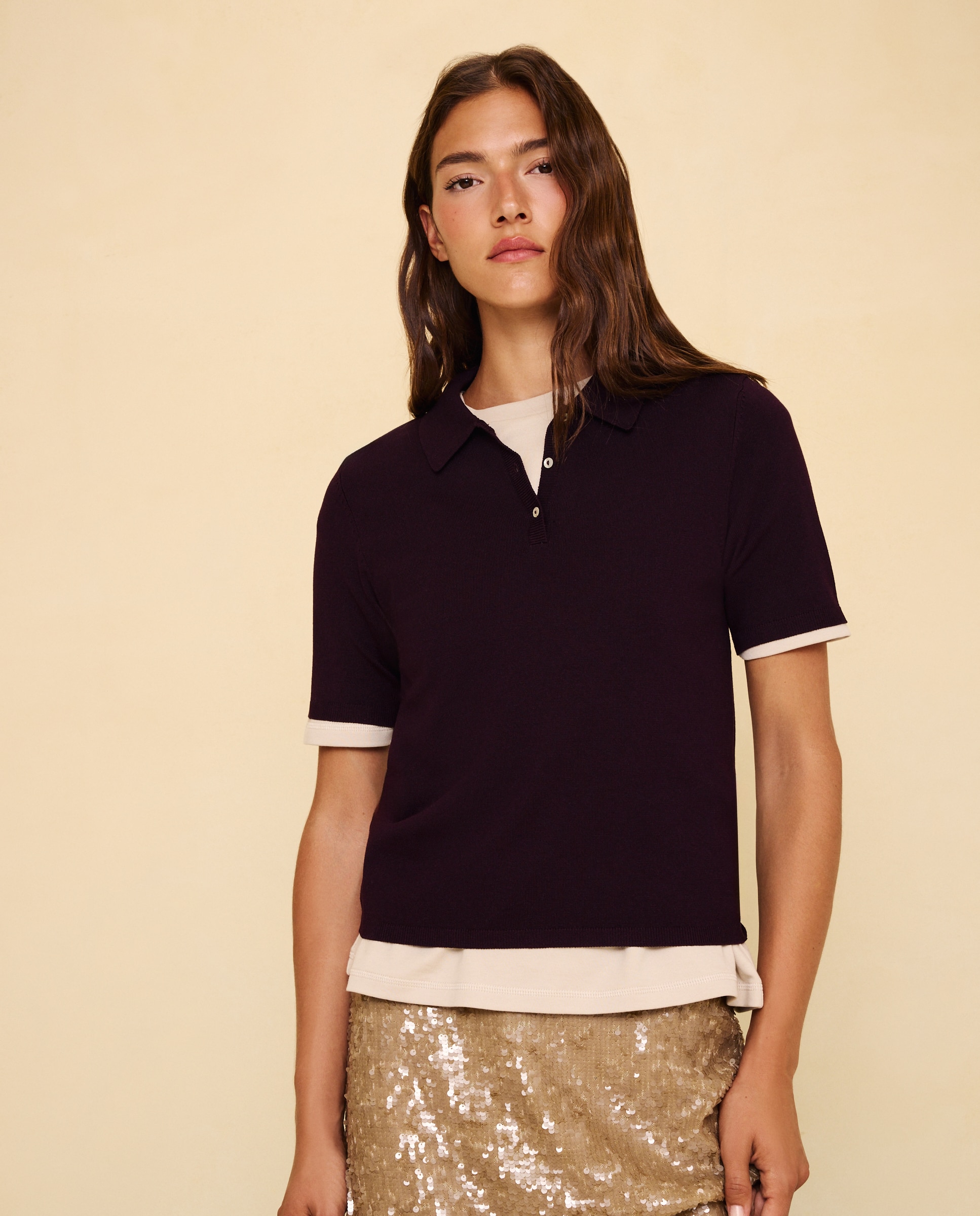 Jersey cuello polo manga corta de mujer - Easy Wear - Ciruela Ciruela-1