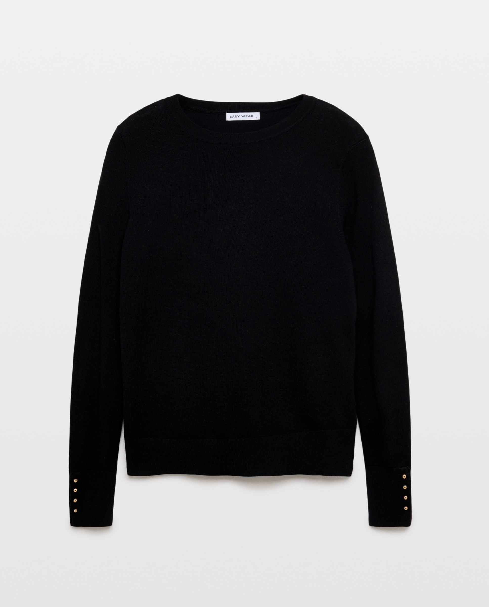 Jersey cuello redondo con detalle de botones en puño de mujer - Easy Wear - Negro Negro-4