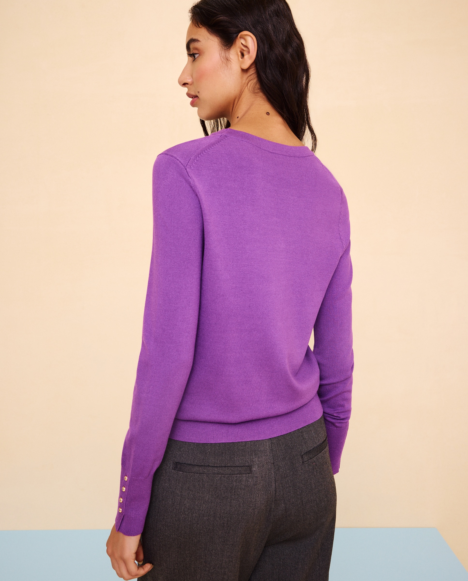 Jersey cuello redondo con detalle de botones en puño de mujer - Easy Wear - Purpura Purpura-3