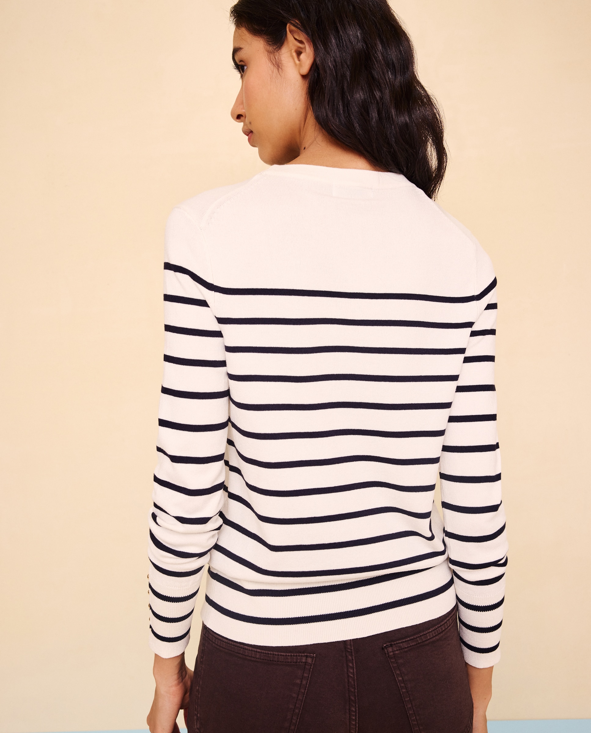 Jersey cuello redondo con detalle de botones en puño de mujer - Easy Wear - Blanco Blanco-3