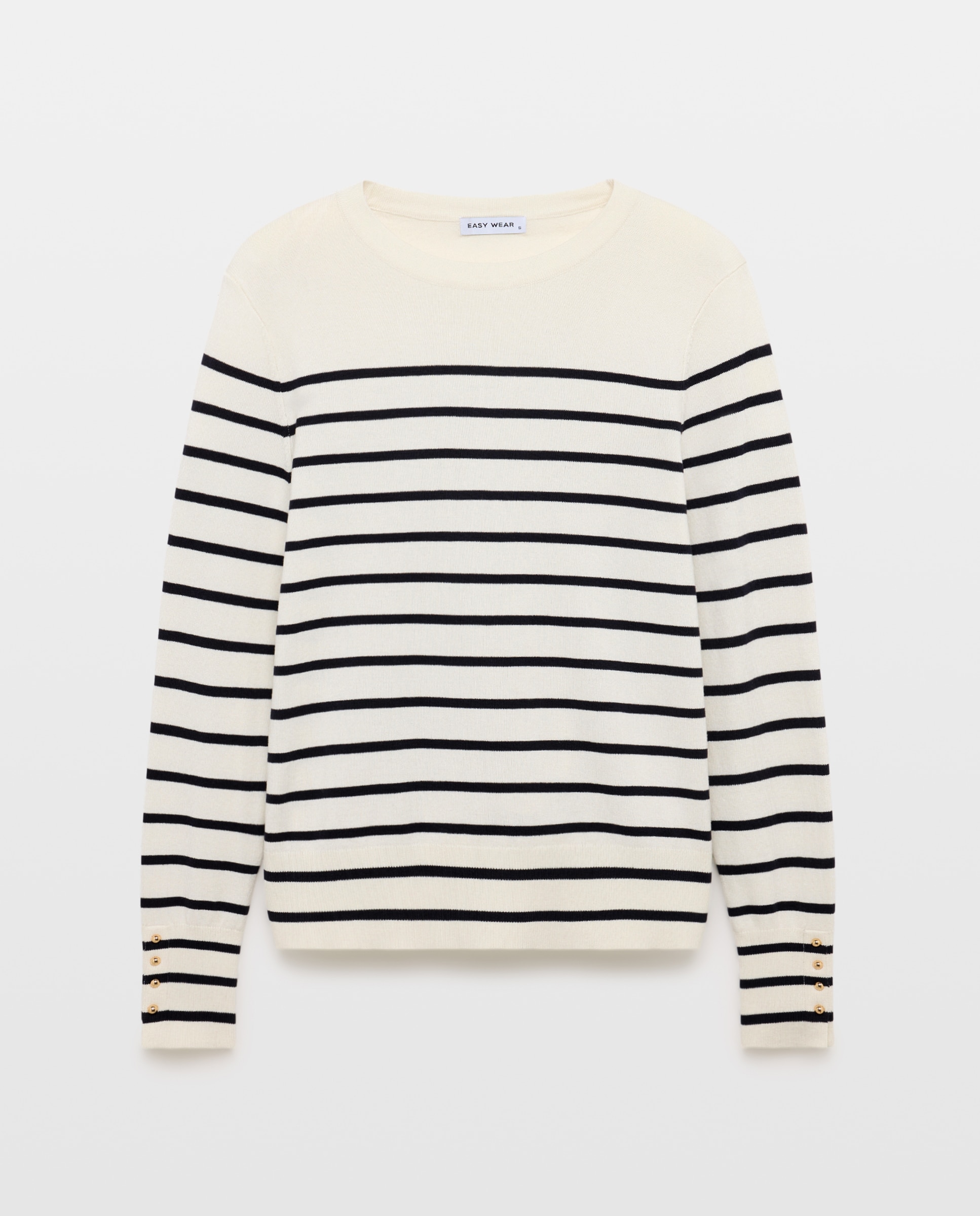 Jersey cuello redondo con detalle de botones en puño de mujer - Easy Wear - Blanco Blanco-4