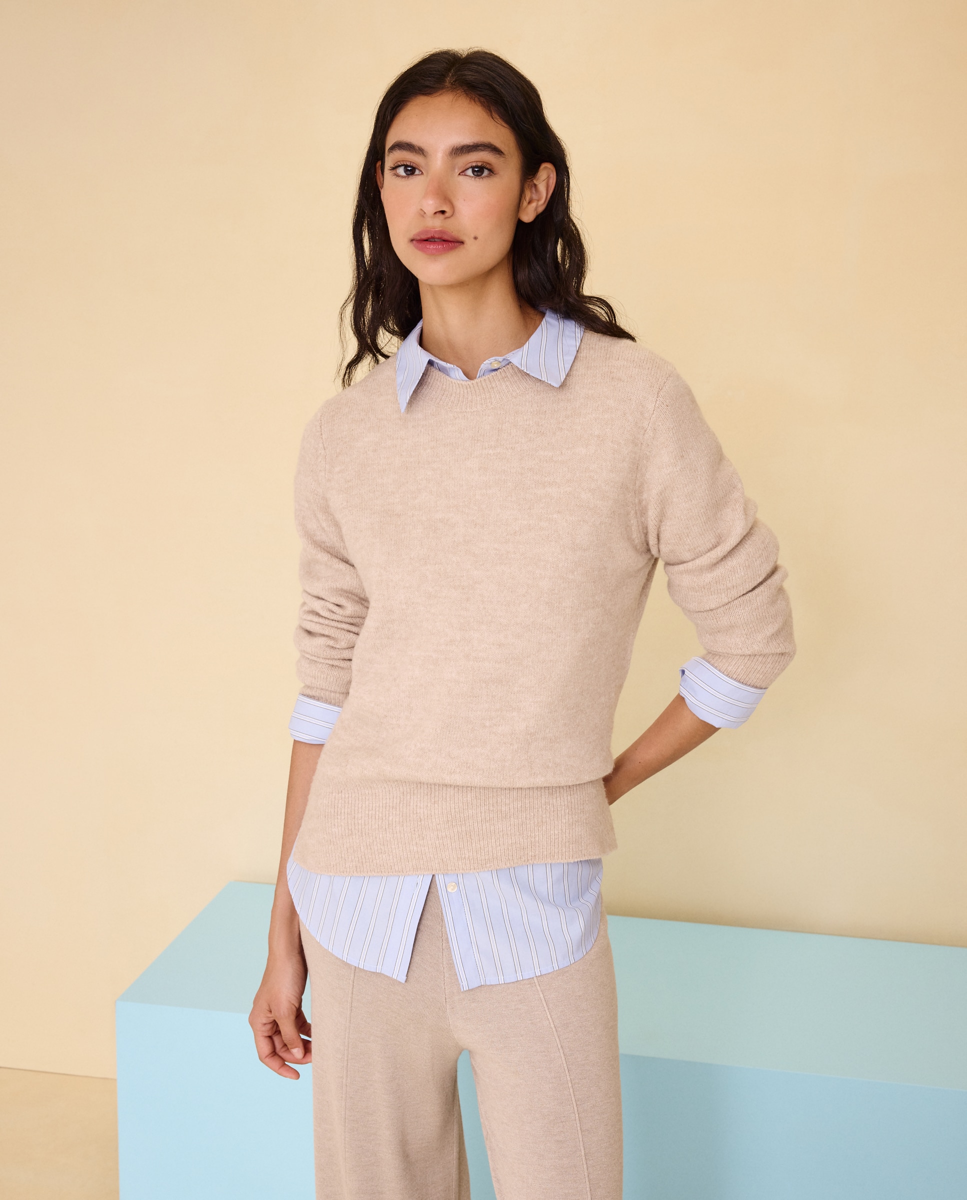 Jersey cuello redondo soft de mujer - Easy Wear - Tostado Tostado-1