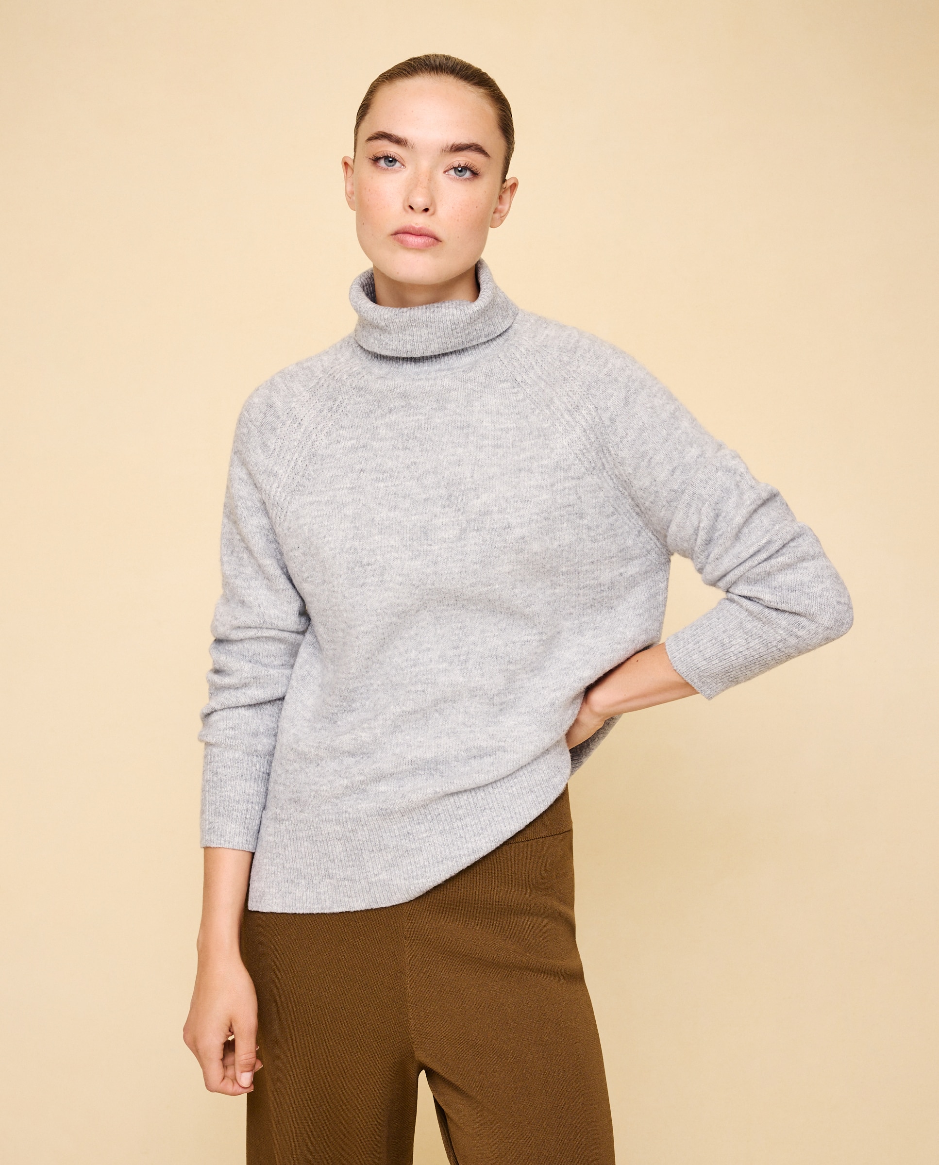 Jersey cuello alto soft de mujer - Easy Wear - Gris claro Gris claro-2