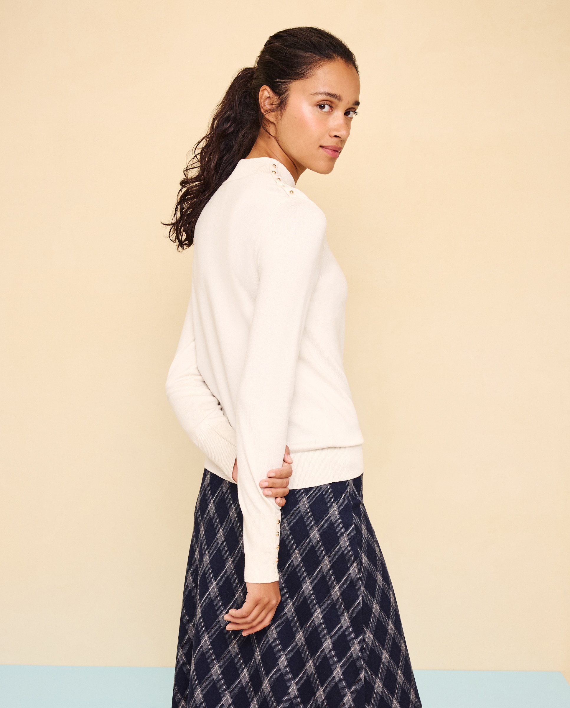 Jersey de mujer cuello perkins con botones - Easy Wear - 120 Crudo 120 Crudo-3