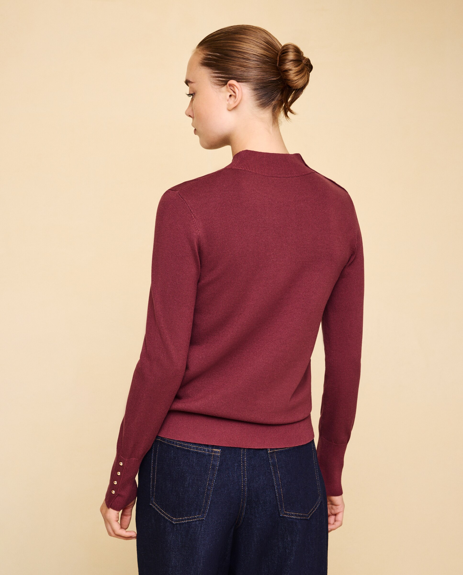 Jersey de mujer cuello perkins con botones - Easy Wear - 230 Rosa oscuro 230 Rosa oscuro-3