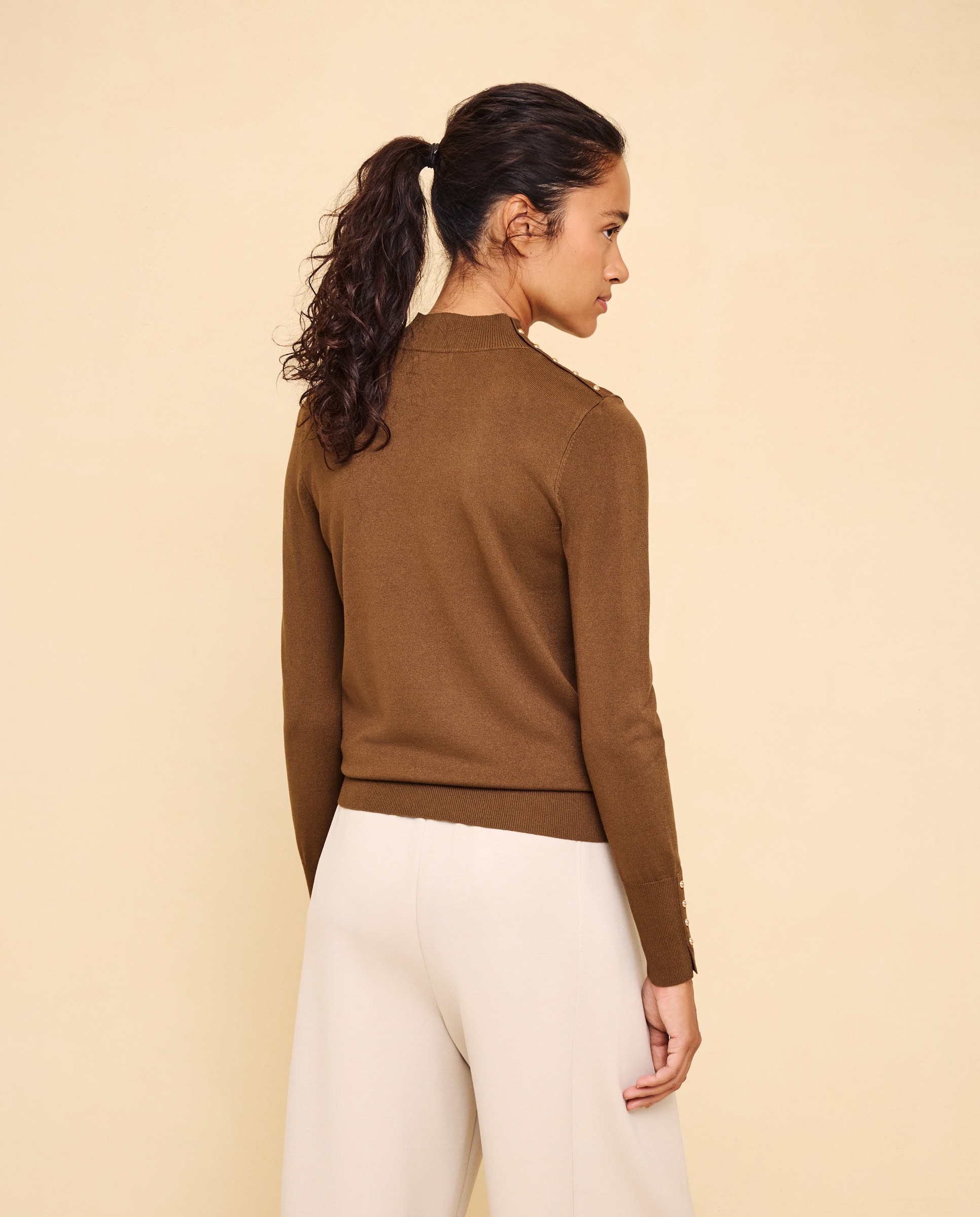 Jersey de mujer cuello perkins con botones - Easy Wear - 560 Oliva 560 Oliva-4