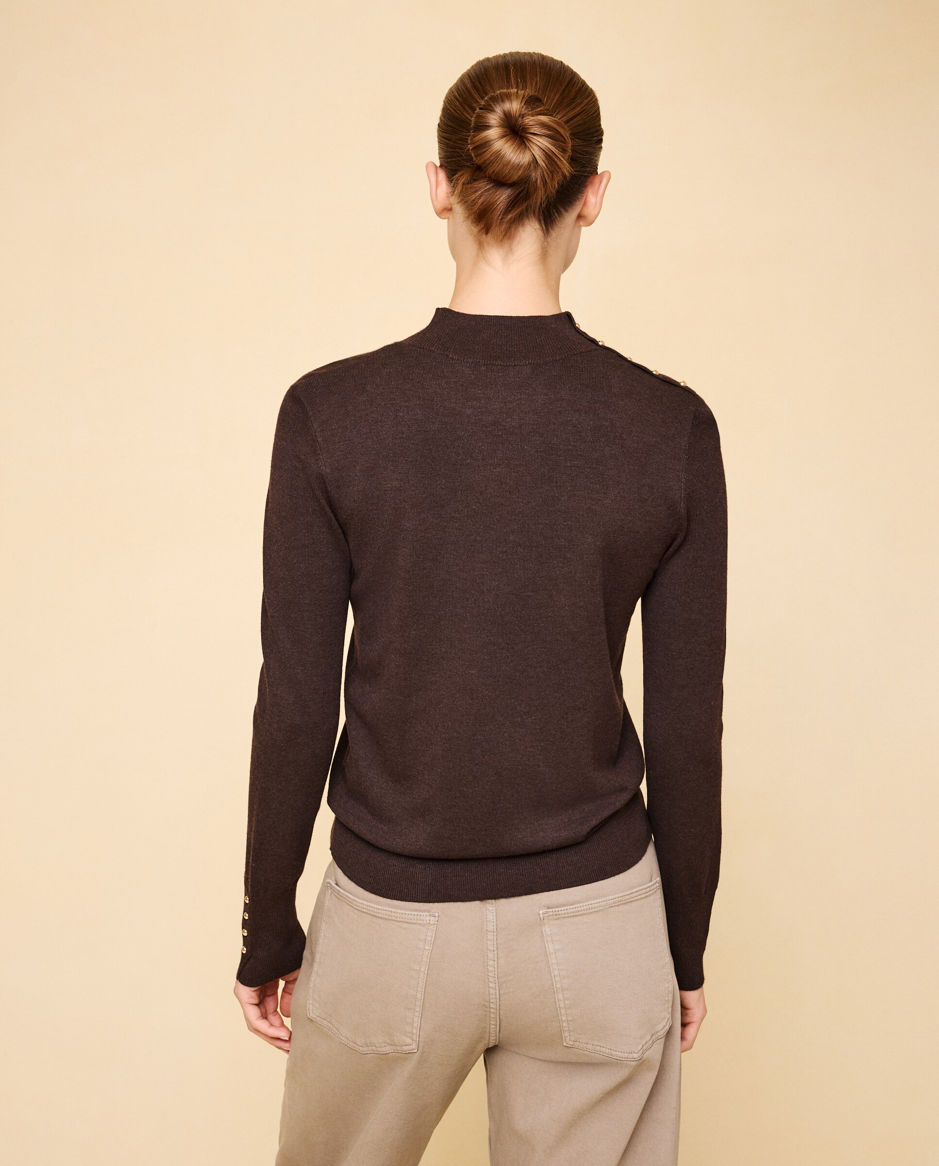 Jersey de mujer cuello perkins con botones - Easy Wear - Marrón Marrón-2