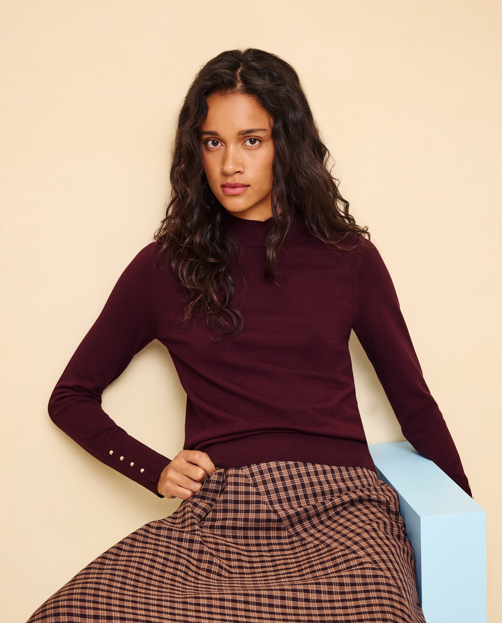 Jersey de mujer cuello perkins con botones - Easy Wear - Burdeos Burdeos-1