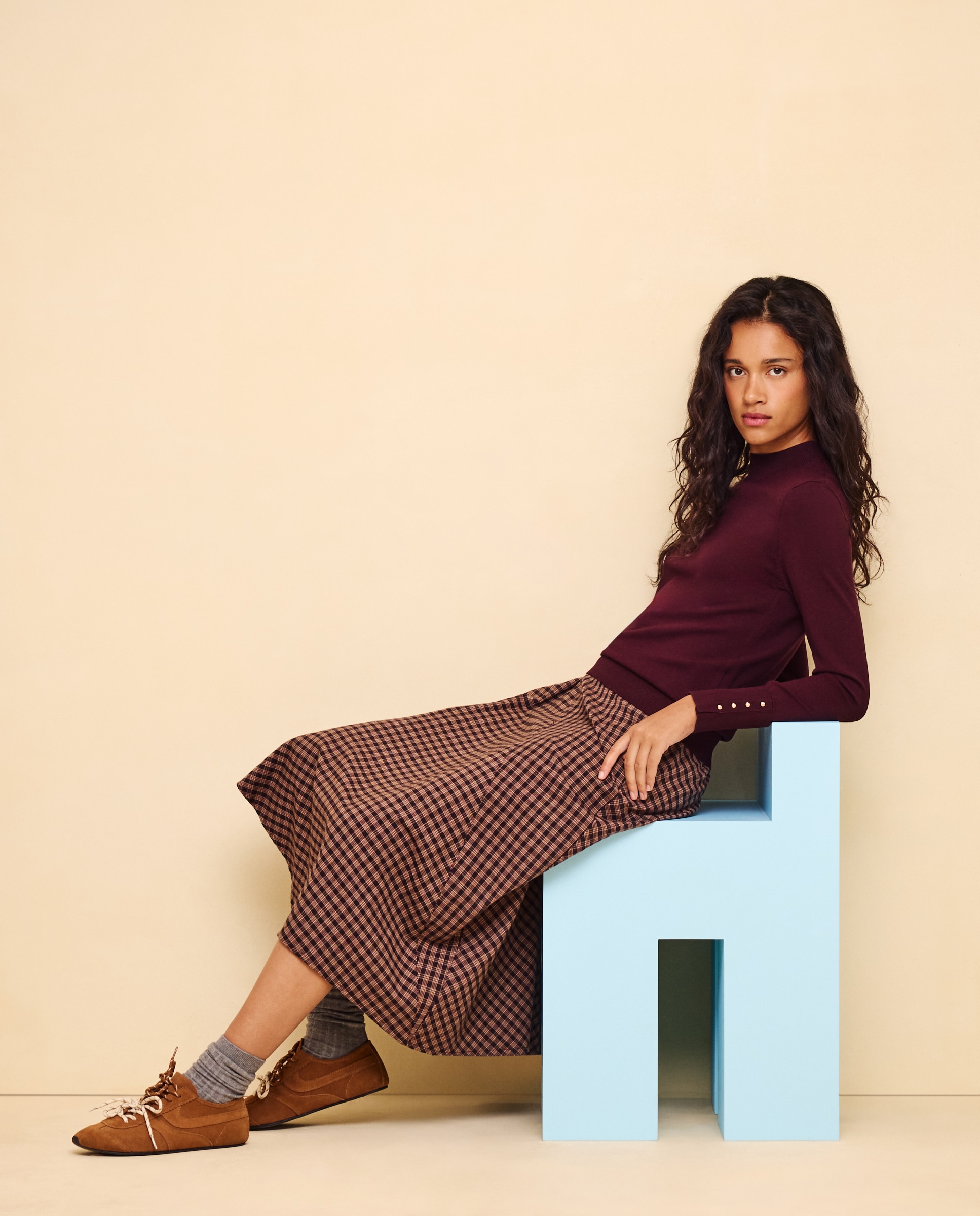 Jersey de mujer cuello perkins con botones - Easy Wear - Burdeos Burdeos-2