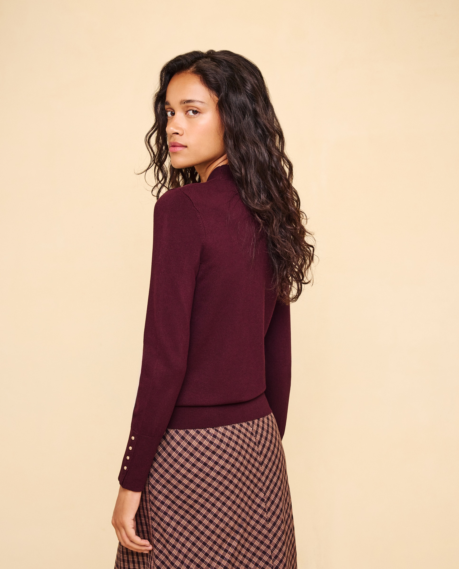 Jersey de mujer cuello perkins con botones - Easy Wear - Burdeos Burdeos-3