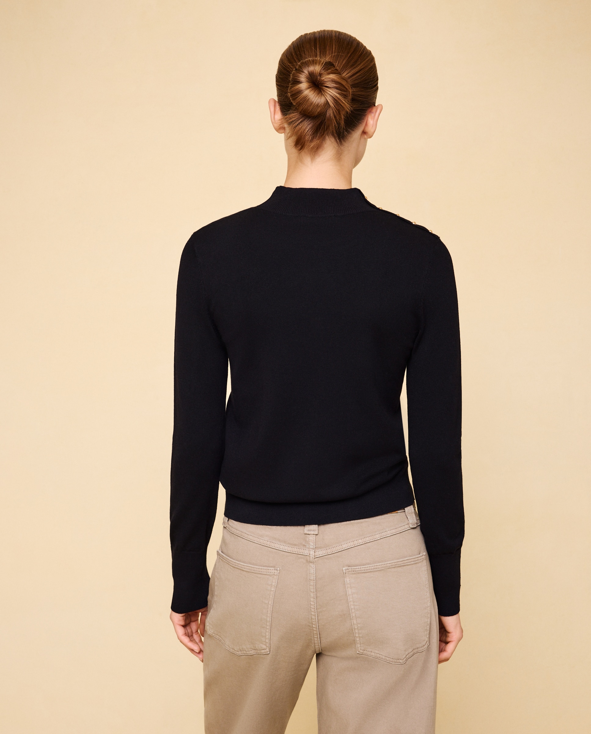 Jersey de mujer cuello perkins con botones - Easy Wear - Negro Negro-3