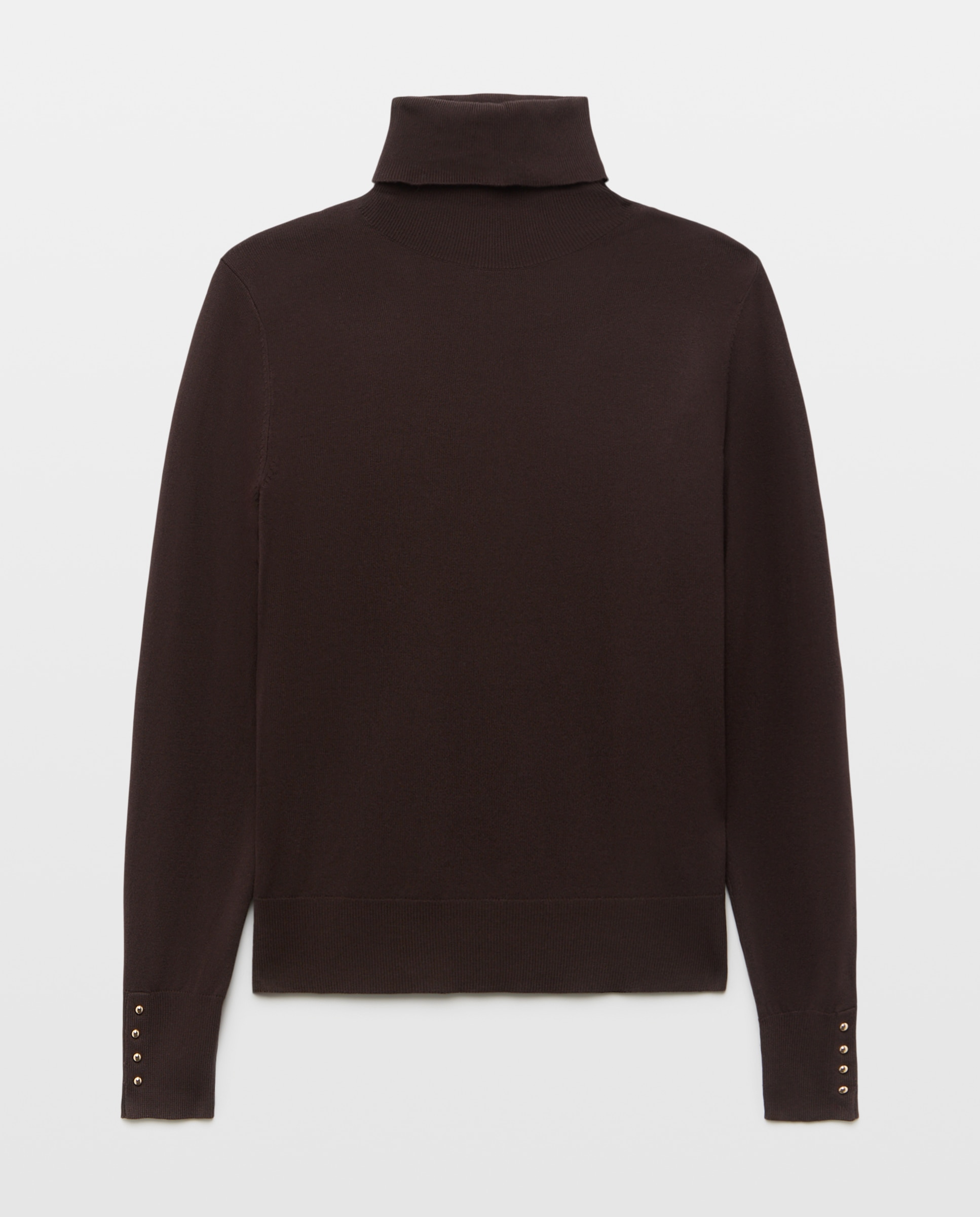 Jersey de mujer con cuello alto y botones en puño - Easy Wear - Marrón Marrón-1
