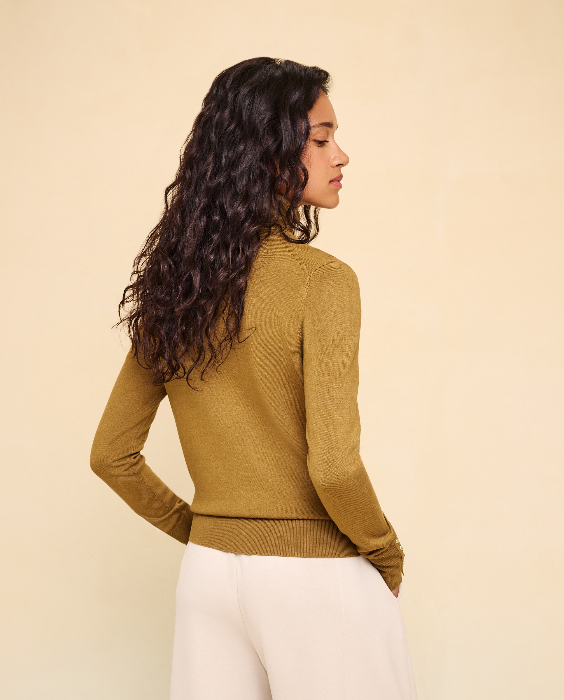 Jersey de mujer con cuello alto y botones en puño - Easy Wear - Verde Verde-3