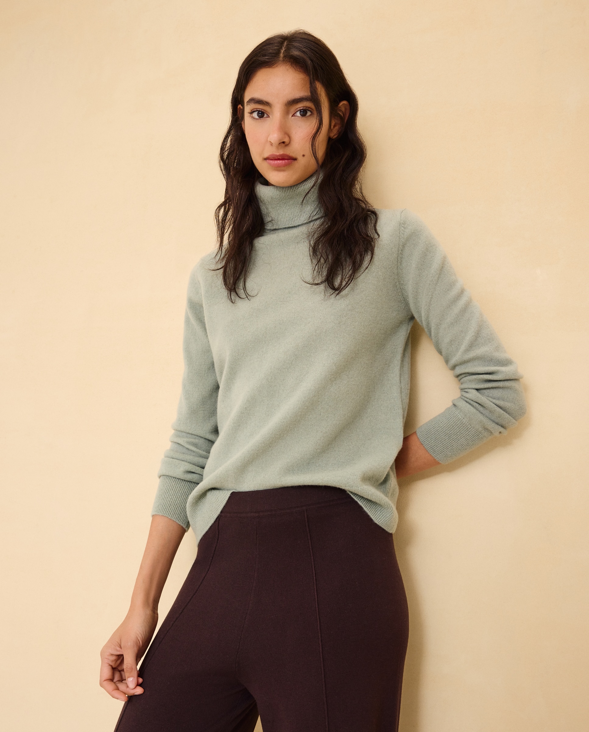 Jersey cuello vuelto en lana con cashmere de mujer. - Easy Wear - 582 Verde agua 582 Verde agua-2