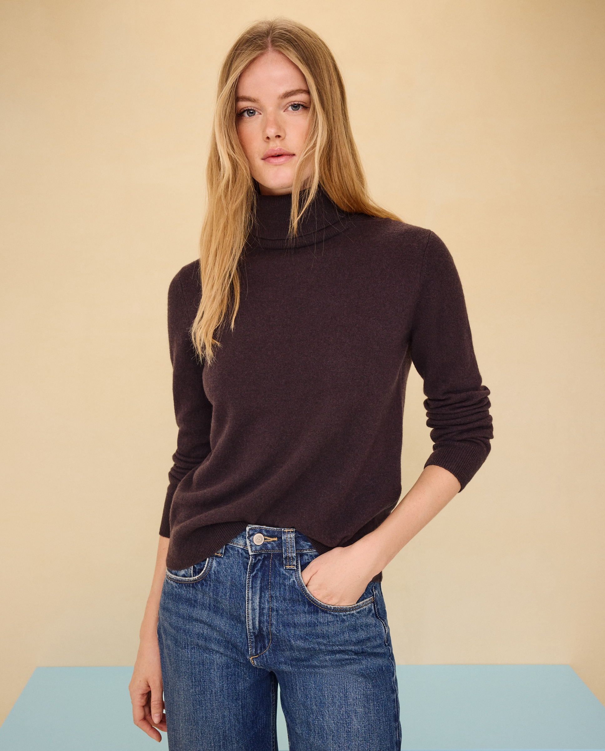 Jersey cuello vuelto en lana con cashmere de mujer. - Easy Wear - Marrón Marrón-1