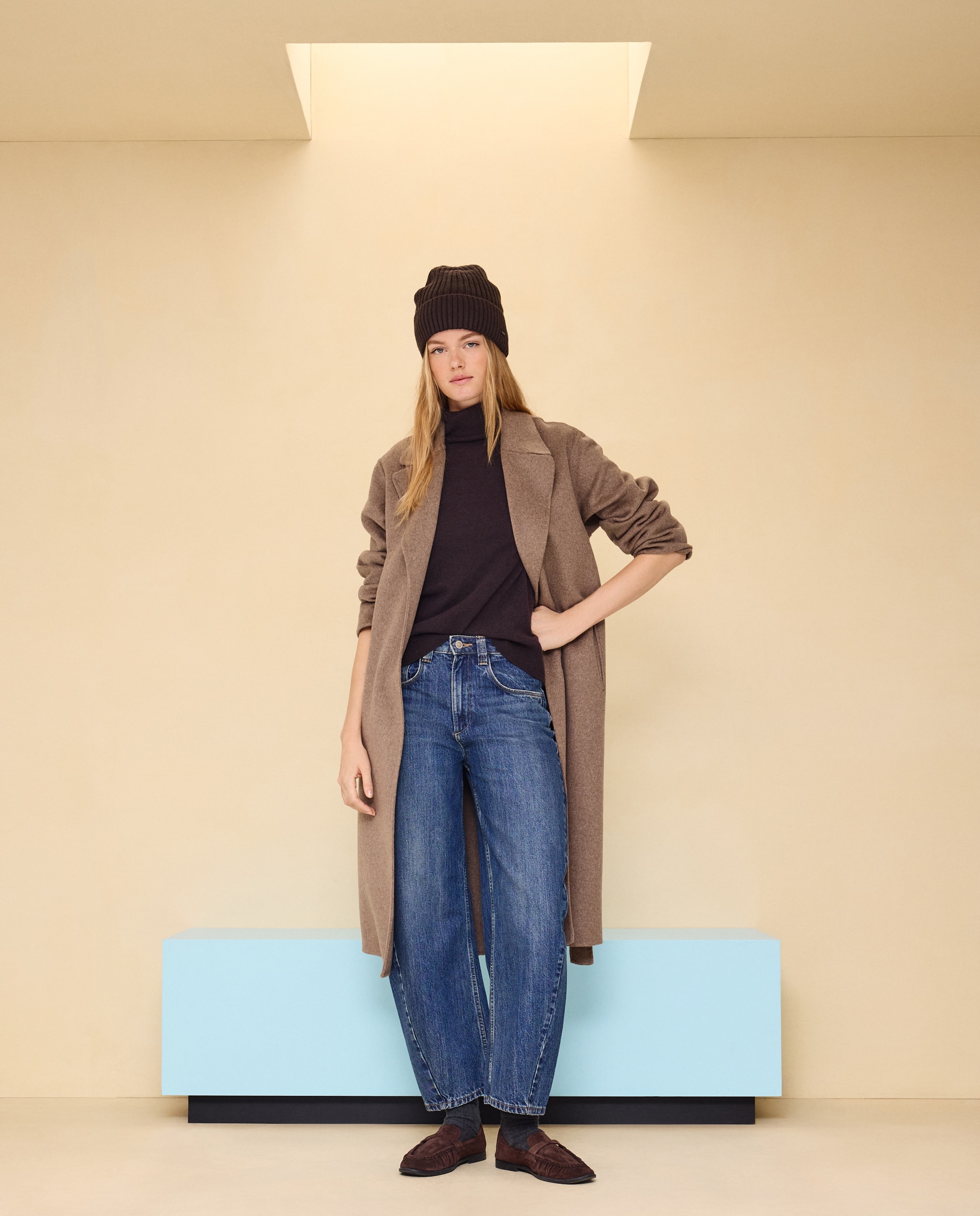 Jersey cuello vuelto en lana con cashmere de mujer. - Easy Wear - Marrón Marrón-2