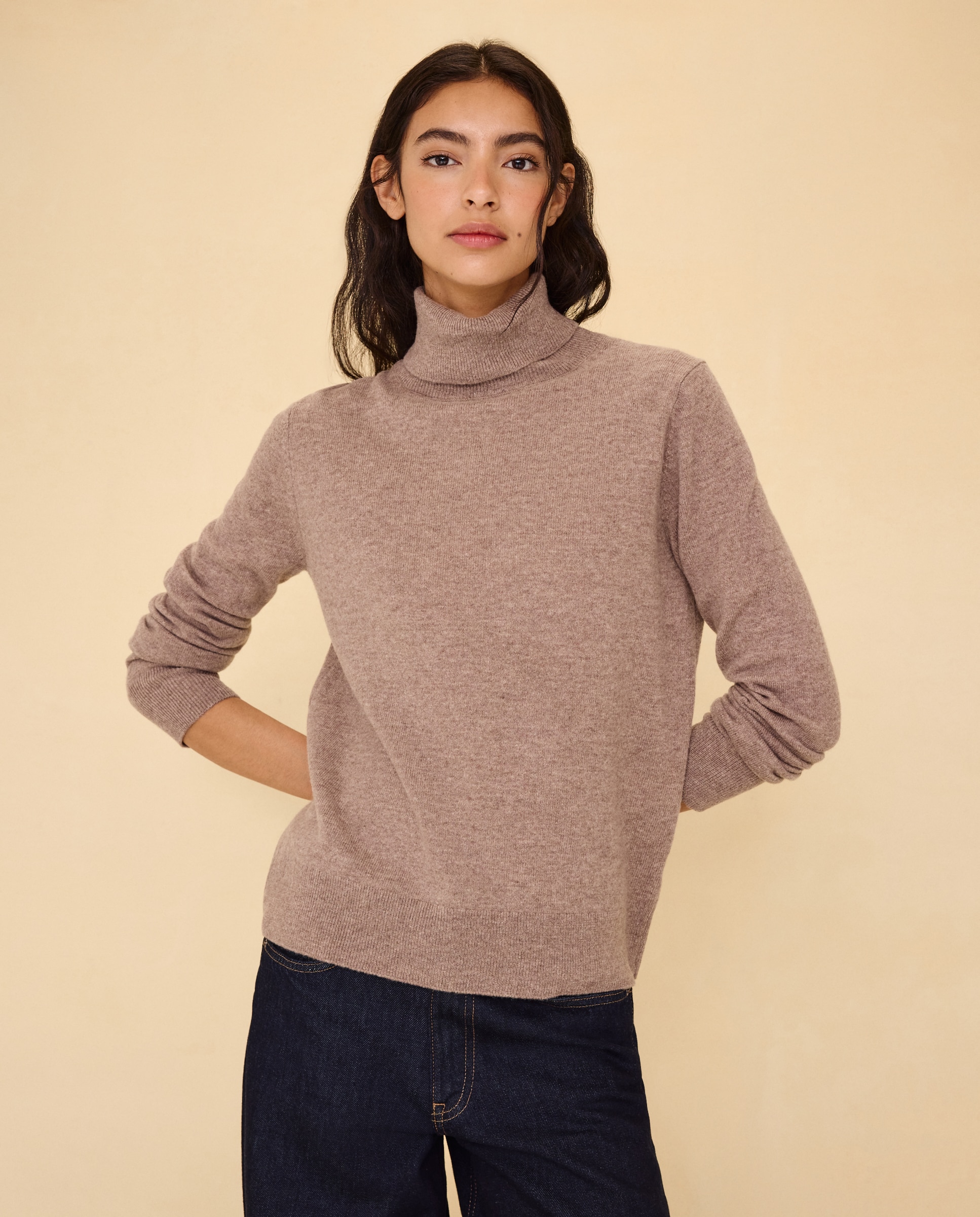 Jersey cuello vuelto en lana con cashmere de mujer. - Easy Wear - Visón claro Visón claro-1