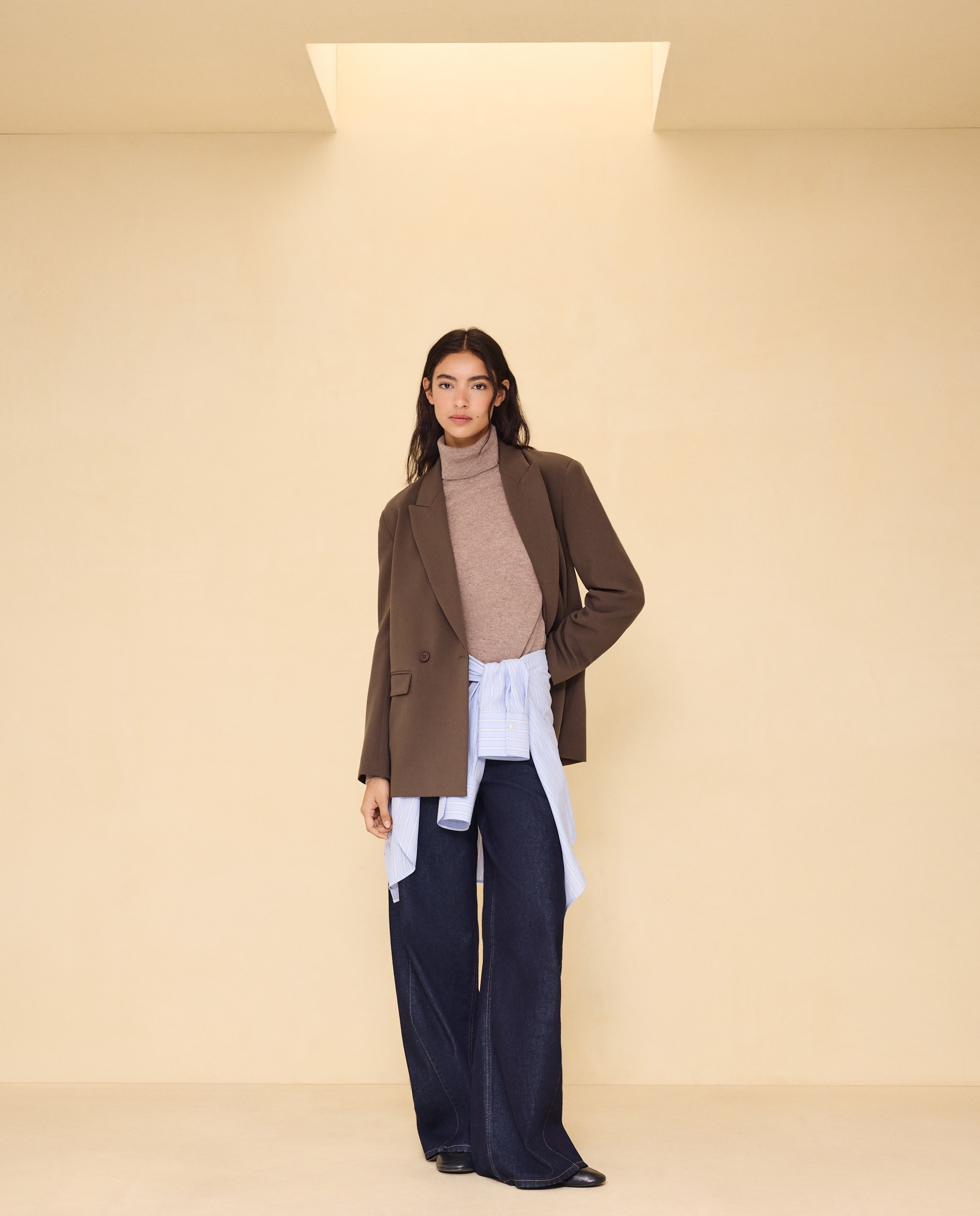 Jersey cuello vuelto en lana con cashmere de mujer. - Easy Wear - Visón claro Visón claro-2