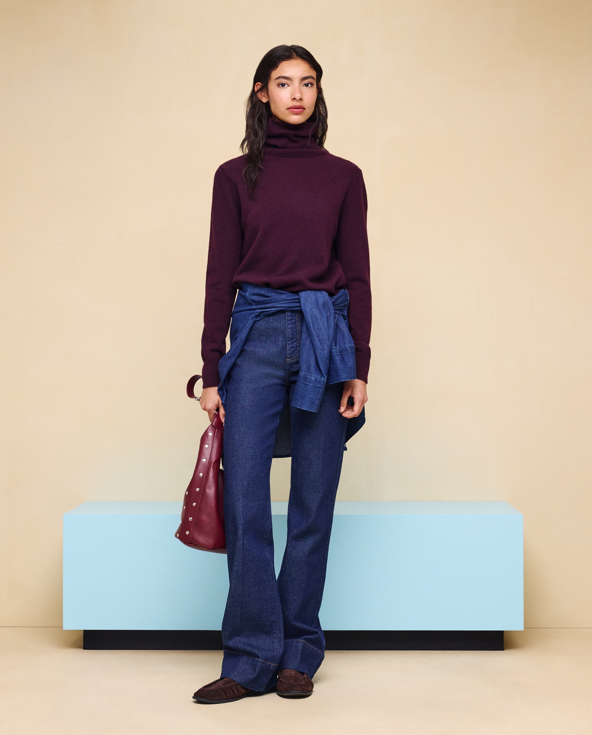Jersey cuello vuelto en lana con cashmere de mujer. - Easy Wear - Burdeos Burdeos-1