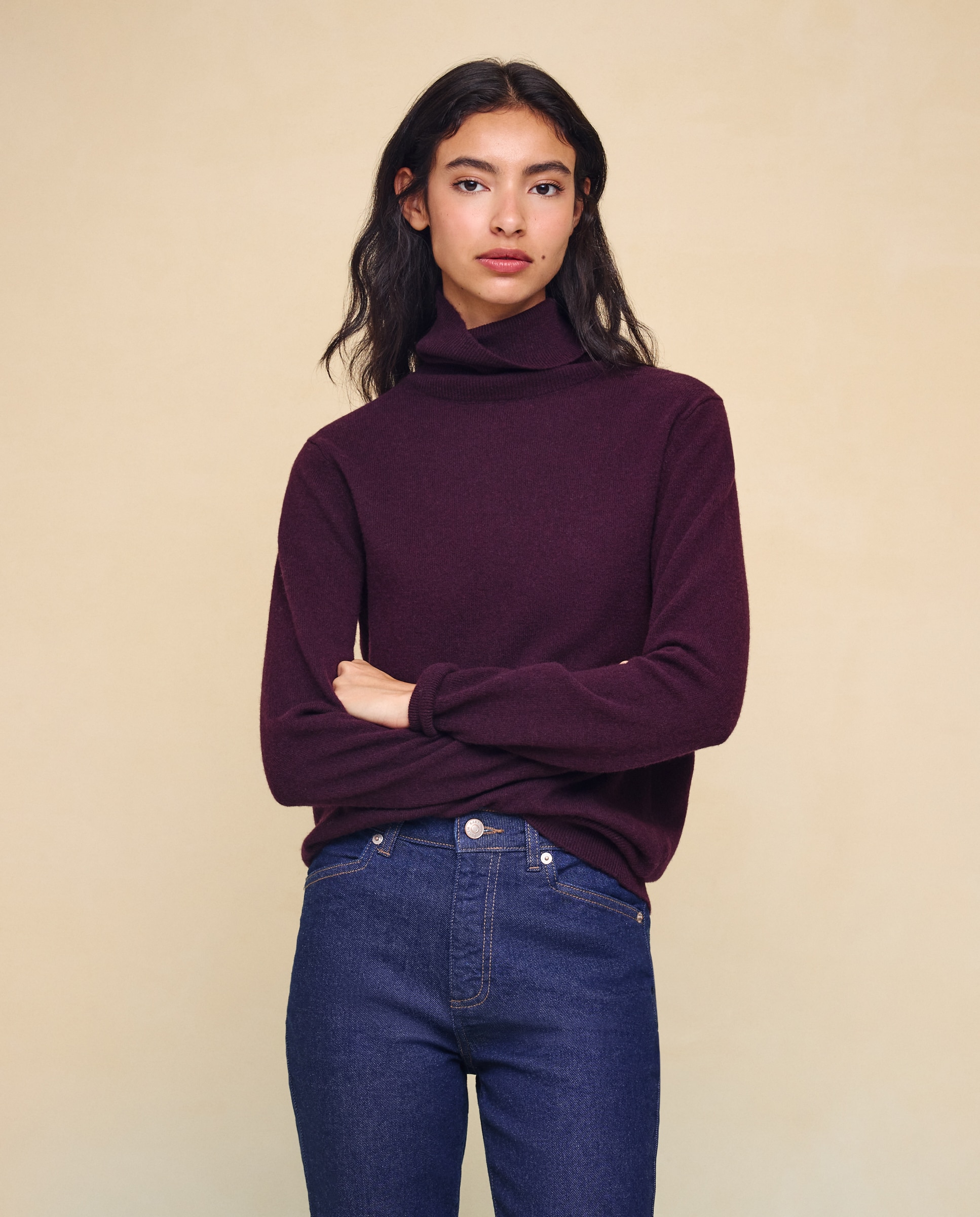 Jersey cuello vuelto en lana con cashmere de mujer. - Easy Wear - Burdeos Burdeos-2