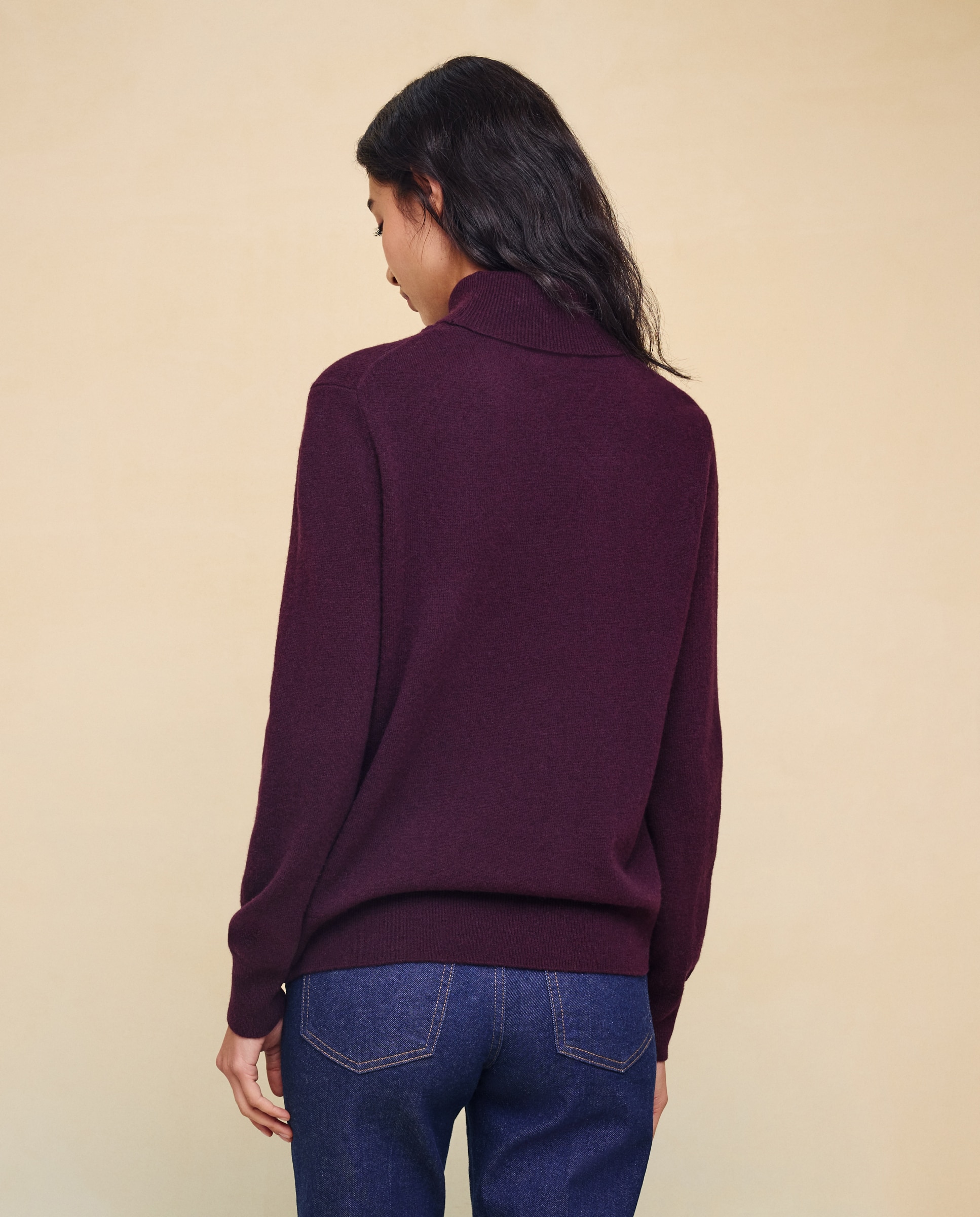 Jersey cuello vuelto en lana con cashmere de mujer. - Easy Wear - Burdeos Burdeos-3