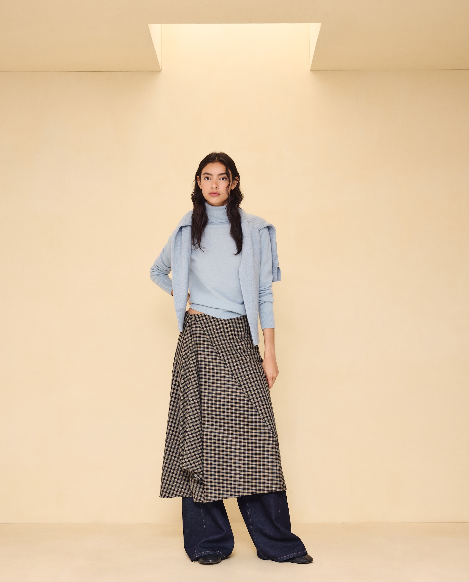 Jersey cuello vuelto en lana con cashmere de mujer. - Easy Wear - Añil Añil-1
