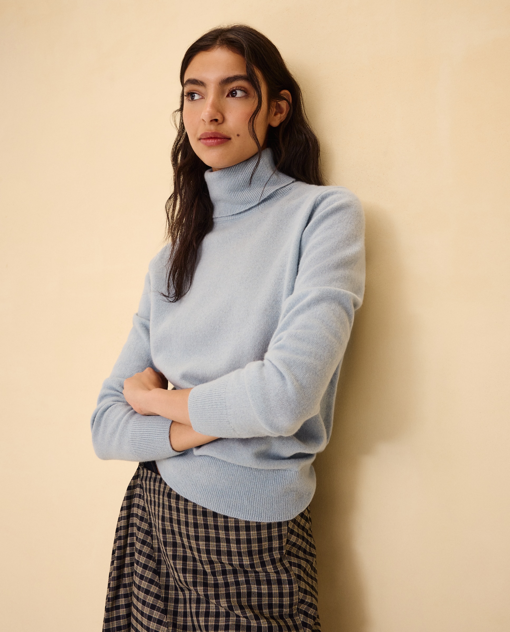 Jersey cuello vuelto en lana con cashmere de mujer. - Easy Wear - Añil Añil-2