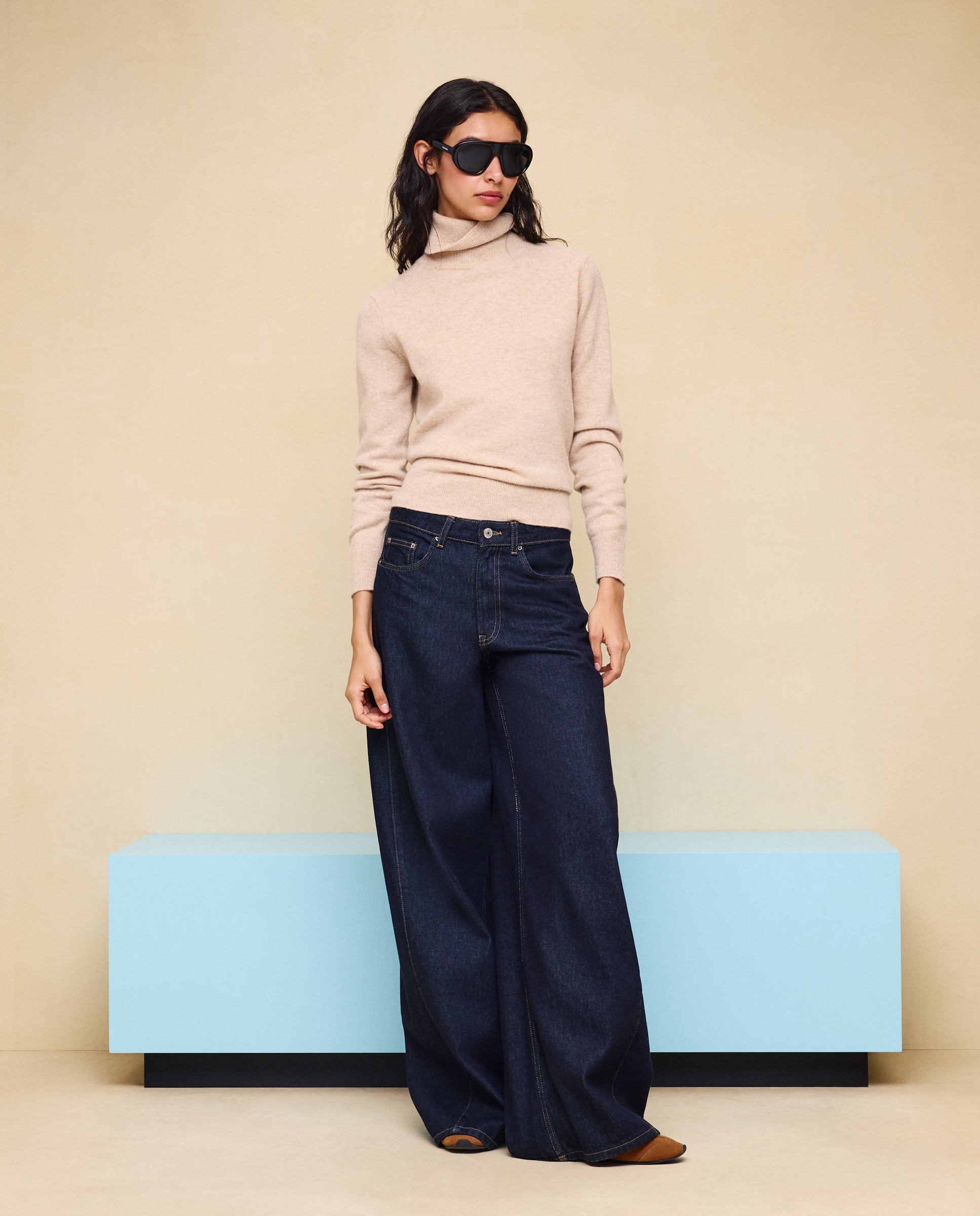 Jersey cuello vuelto en lana con cashmere de mujer. - Easy Wear - Beige Beige-3
