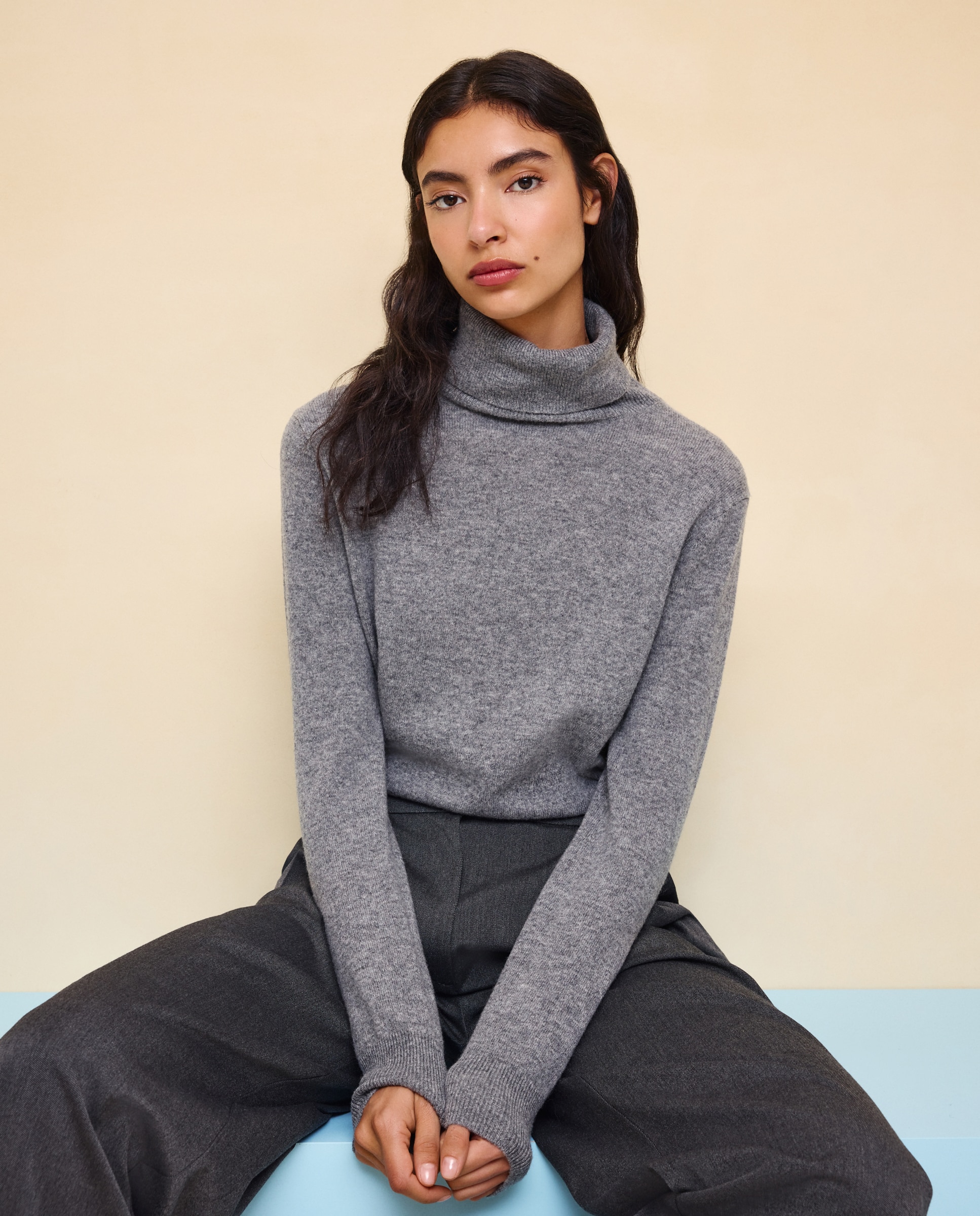 Jersey cuello vuelto en lana con cashmere de mujer. - Easy Wear - 820 Gris medio 820 Gris medio-2