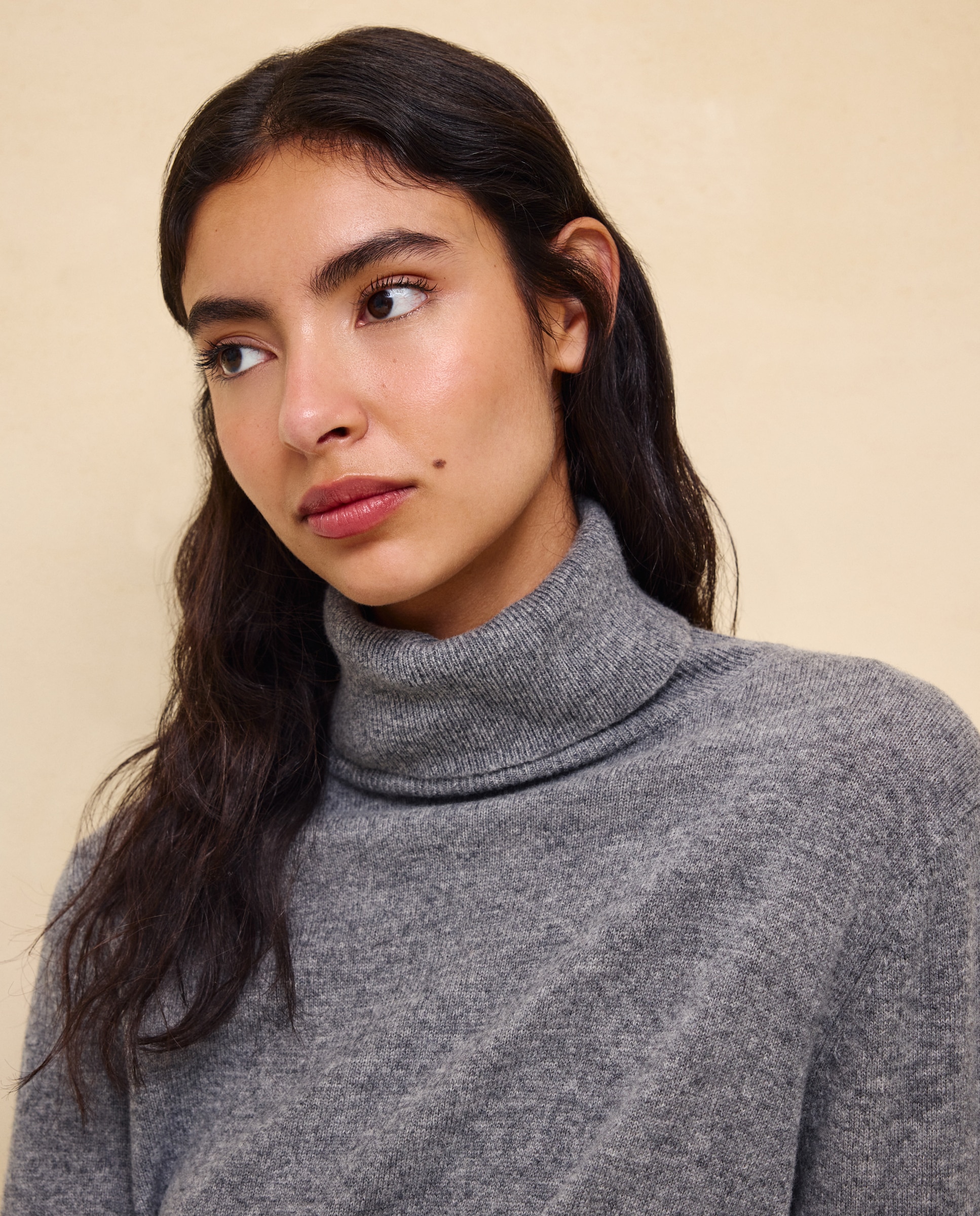 Jersey cuello vuelto en lana con cashmere de mujer. - Easy Wear - 820 Gris medio 820 Gris medio-3