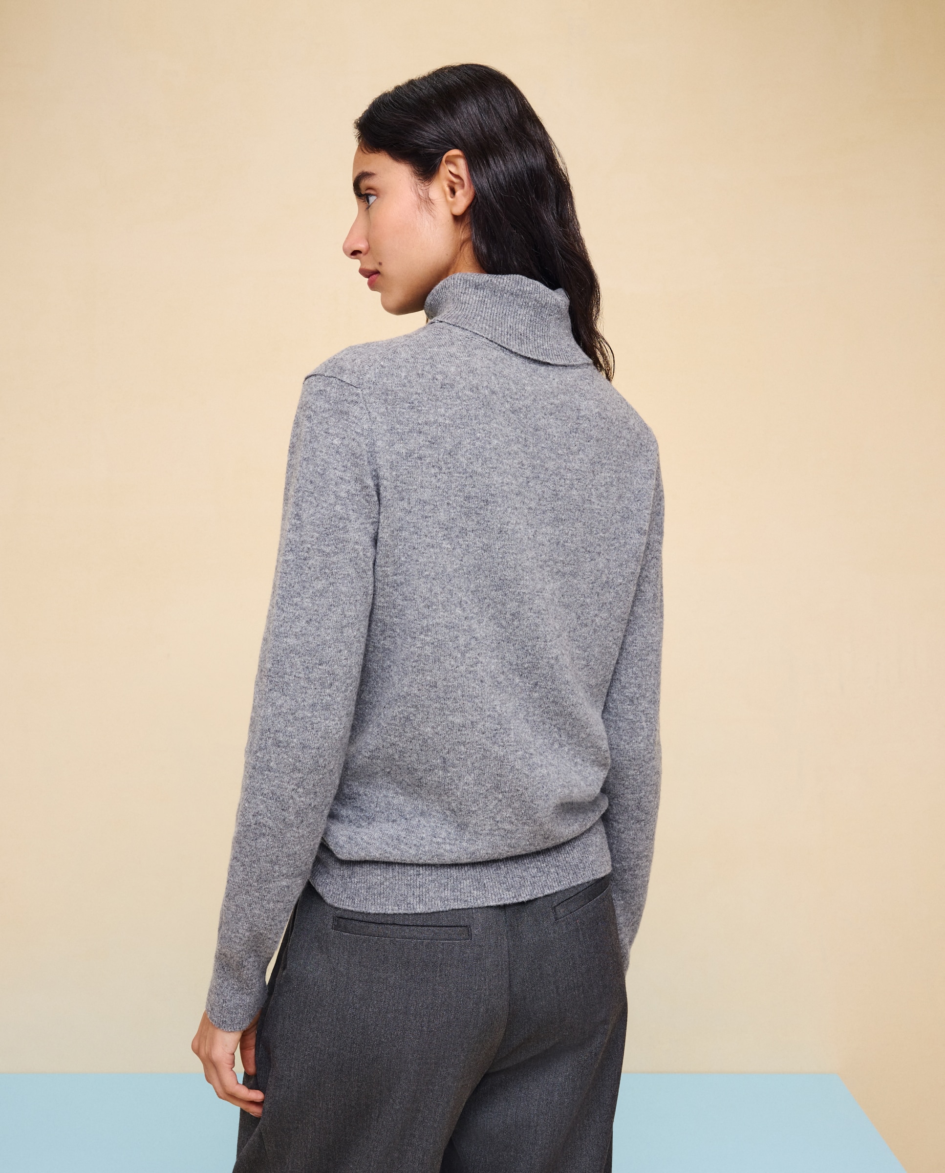 Jersey cuello vuelto en lana con cashmere de mujer. - Easy Wear - 820 Gris medio 820 Gris medio-4