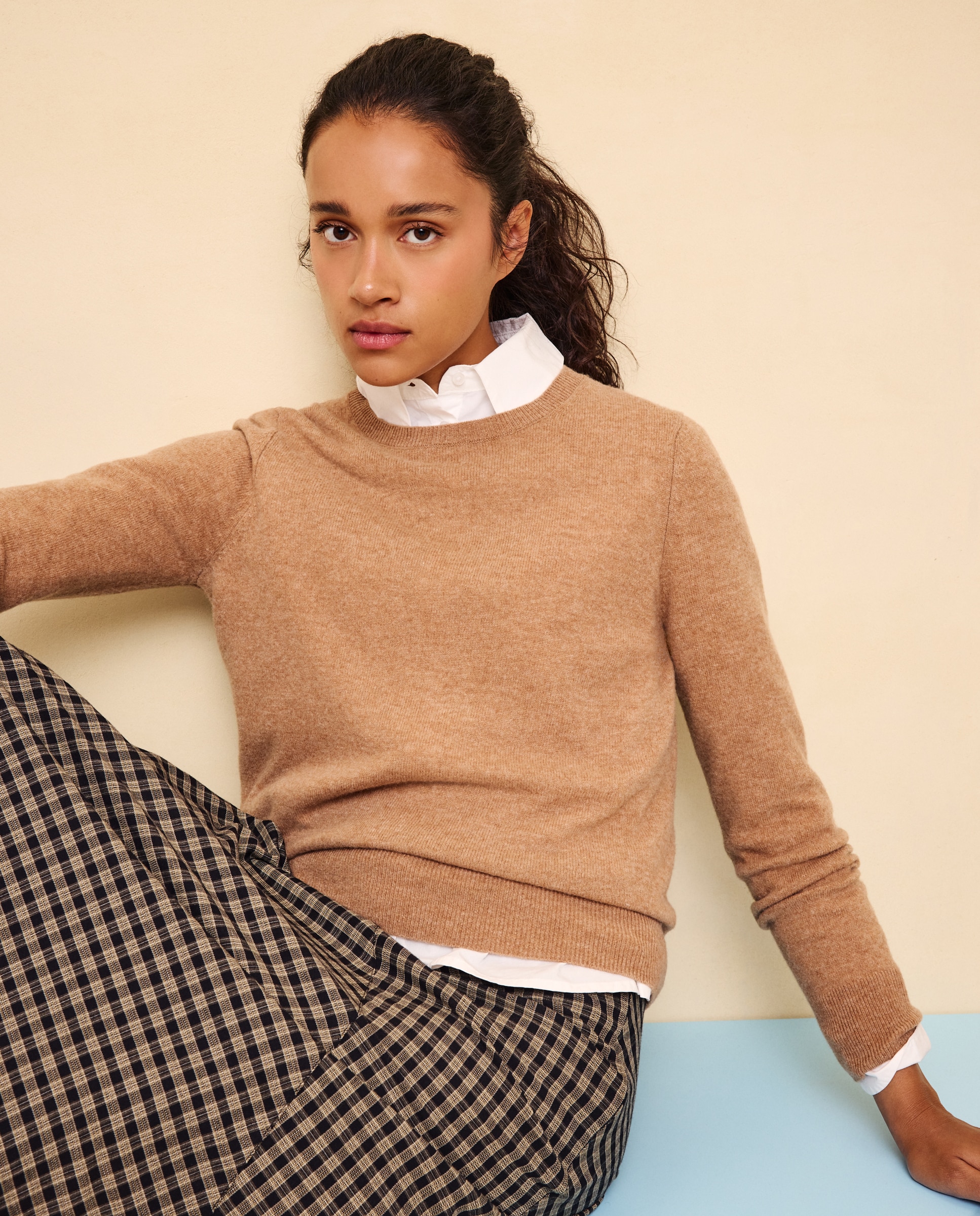 Jersey cuello redondo en lana con cashmere de mujer. - Easy Wear - 730 Camel 730 Camel-1