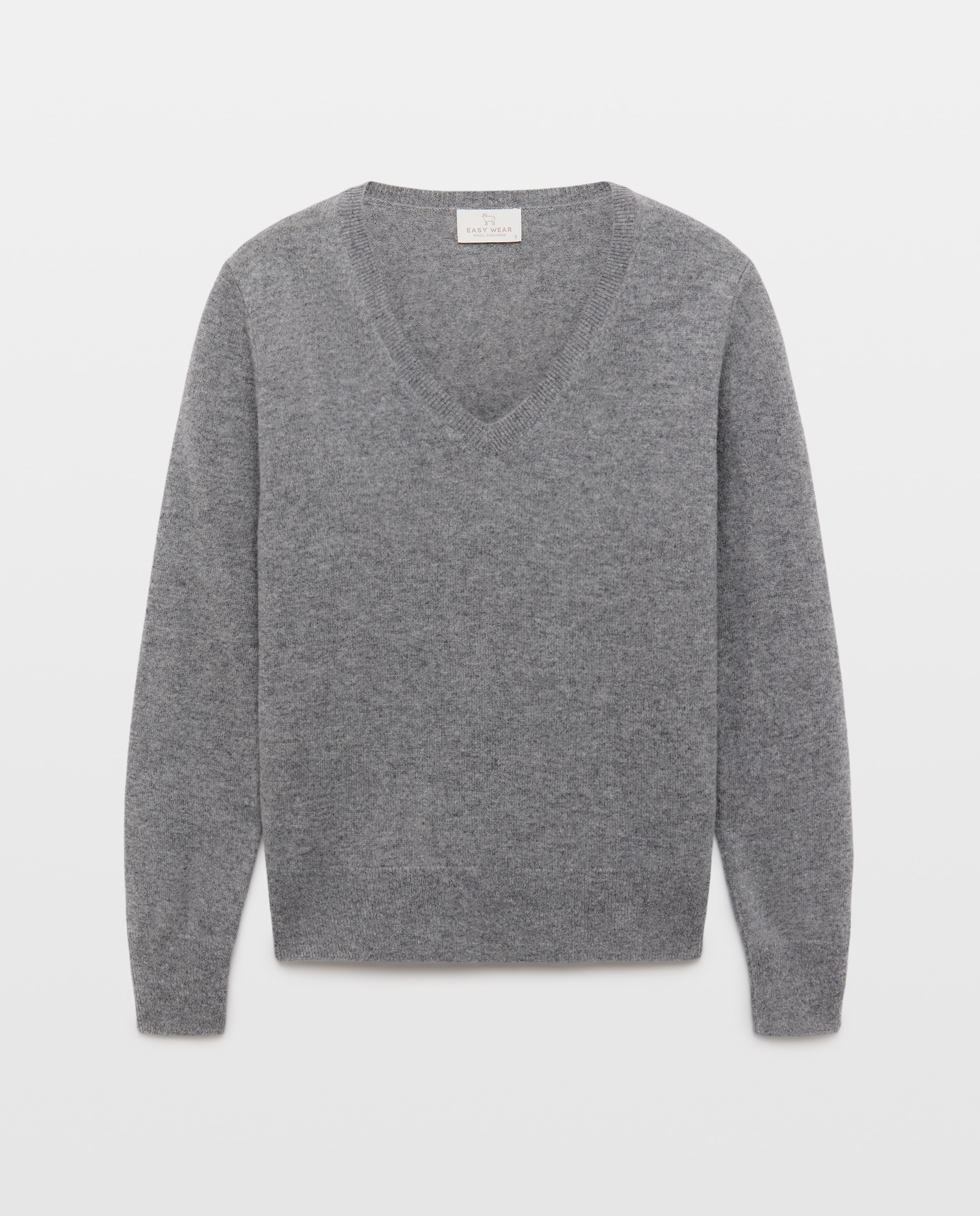Jersey cuello pico en lana con cashmere de mujer. - Easy Wear - 820 Gris medio 820 Gris medio-4
