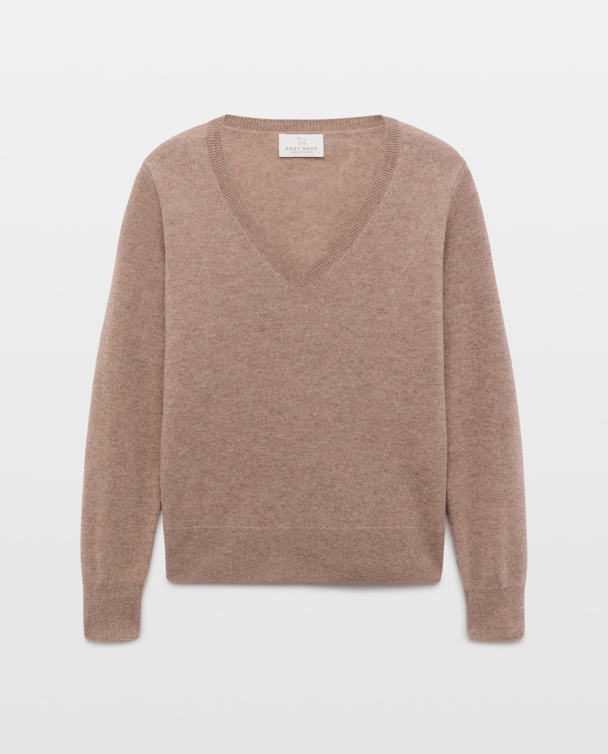 Jersey cuello pico en lana con cashmere de mujer. - Easy Wear - Visón claro Visón claro-4