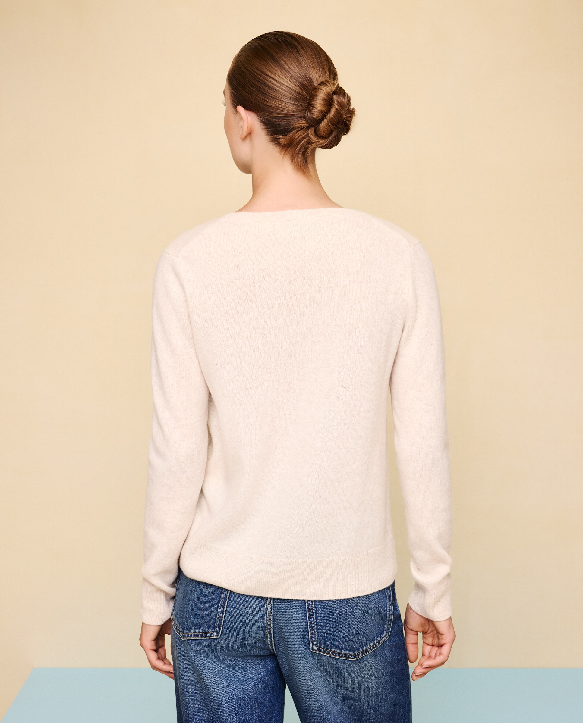 Jersey cuello pico en lana con cashmere de mujer. - Easy Wear - 120 Crudo 120 Crudo-3