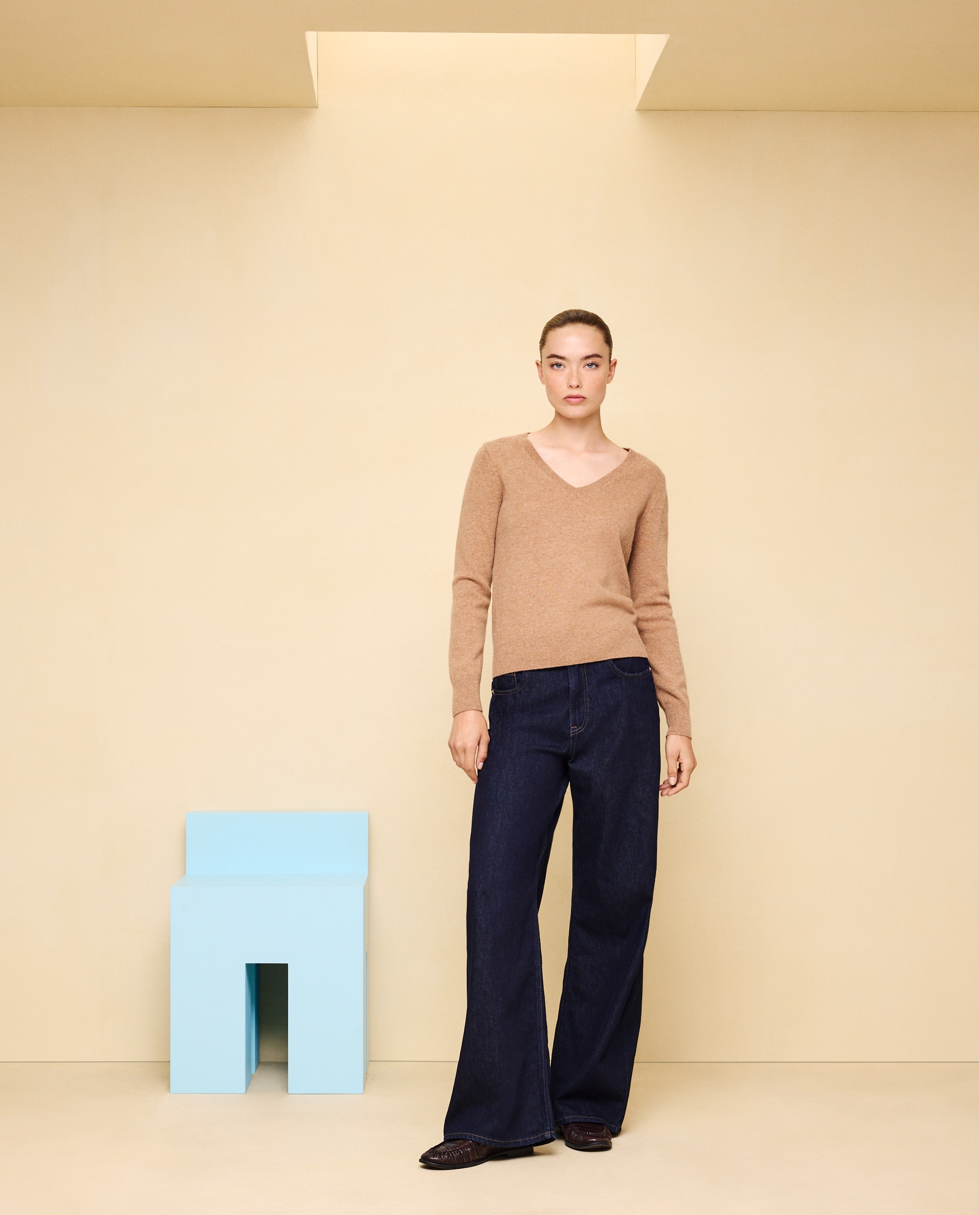Jersey cuello pico en lana con cashmere de mujer. - Easy Wear - 730 Camel 730 Camel-2