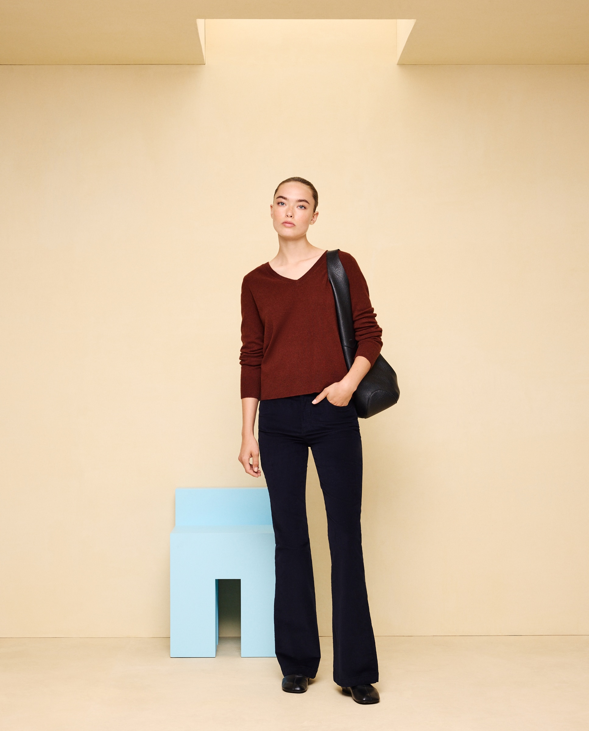 Jersey cuello pico en lana con cashmere de mujer. - Easy Wear - 770 Terracota 770 Terracota-2