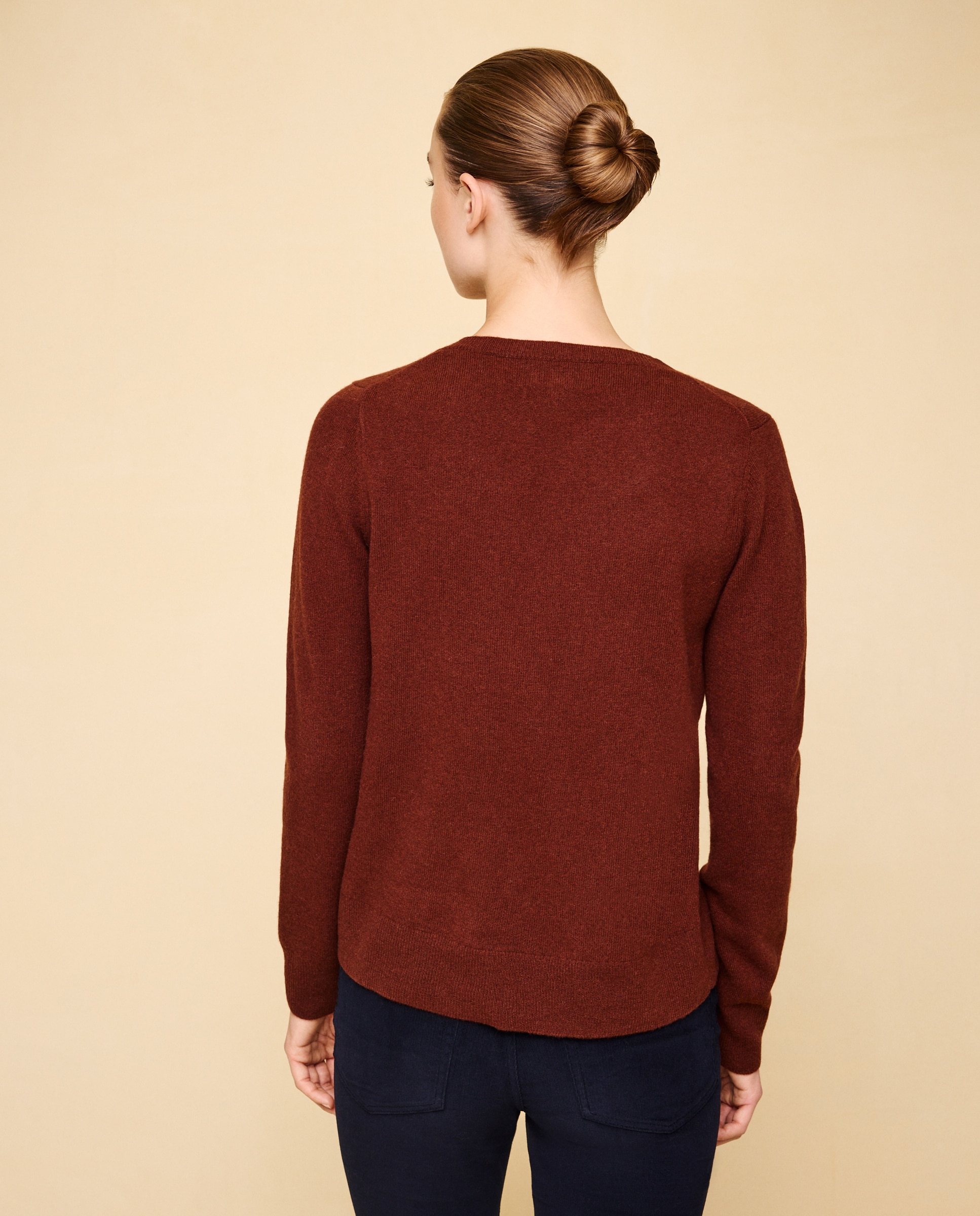 Jersey cuello pico en lana con cashmere de mujer. - Easy Wear - 770 Terracota 770 Terracota-3