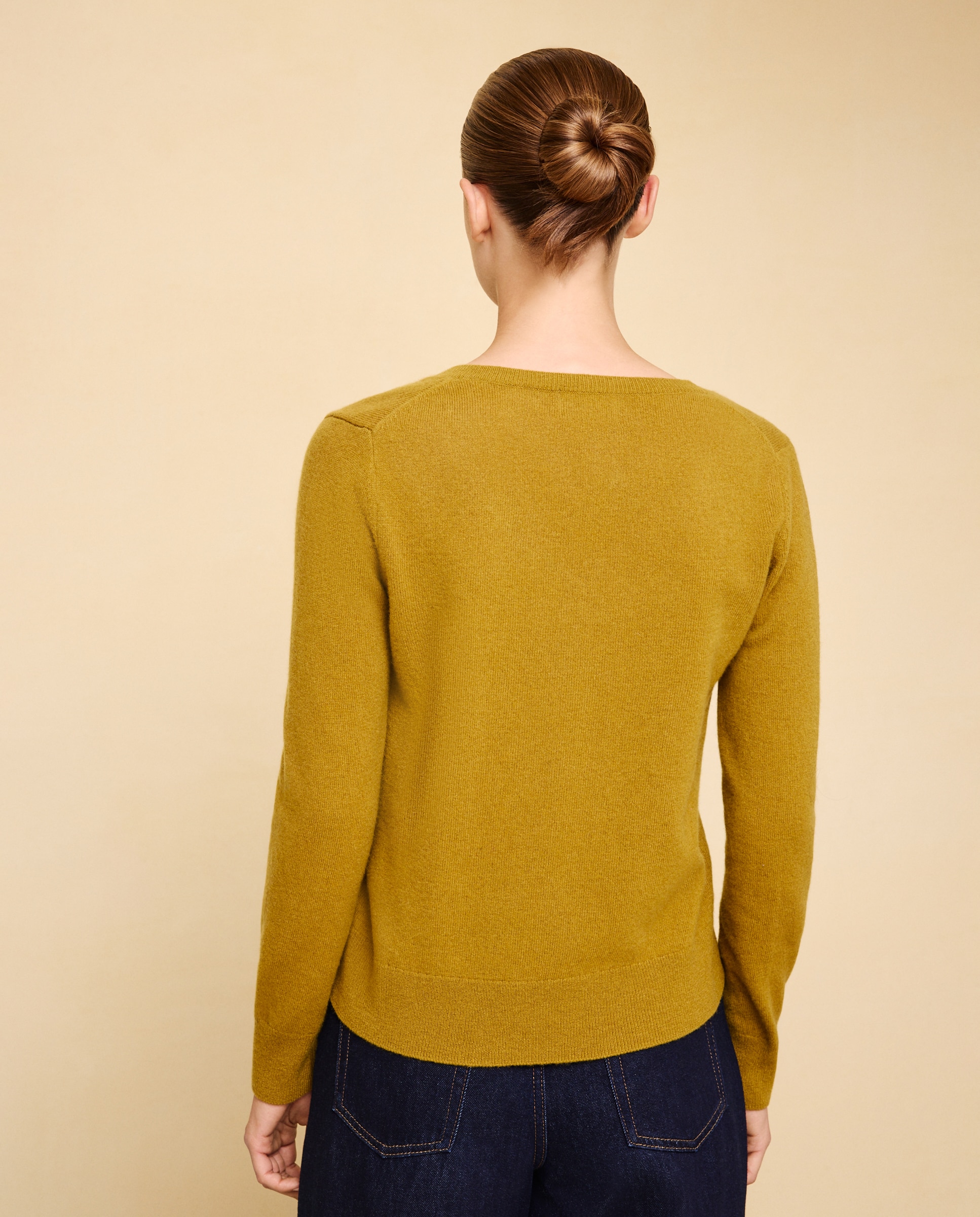 Jersey cuello pico en lana con cashmere de mujer. - Easy Wear - Pistacho Pistacho-3